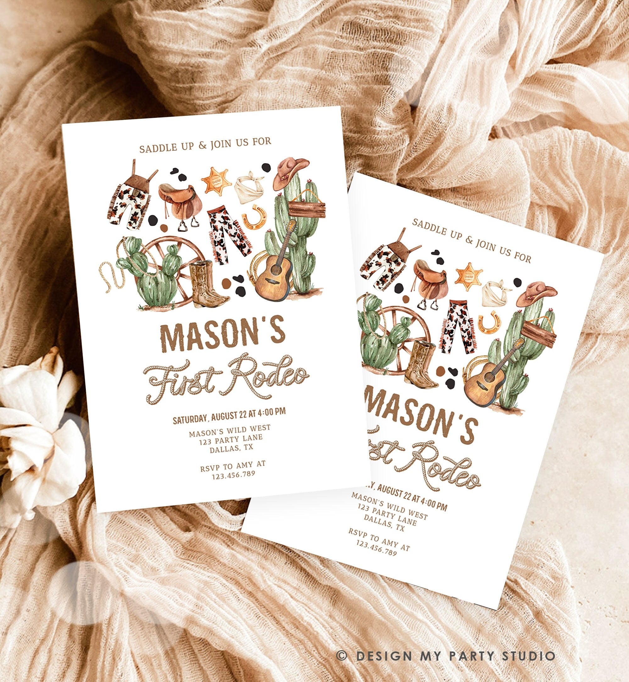 Editable First Rodeo Birthday Party Invitation Cowboy 1st Birthday Boy Wild West Birthday Western Download Evite Template Printable 0509