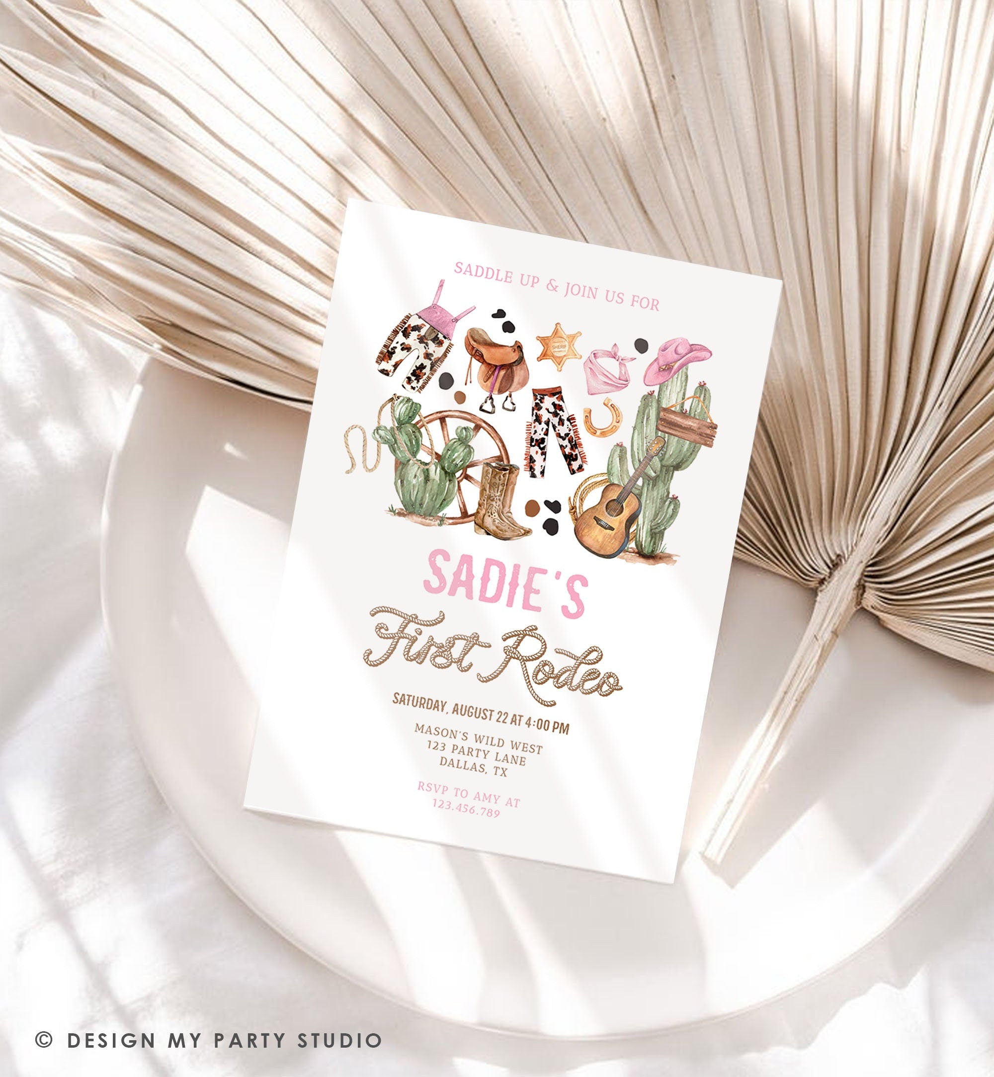 Editable Cowgirl Birthday Party Invitation First Rodeo 1st Birthday Girl Wild West Birthday Western Download Evite Template Printable 0509