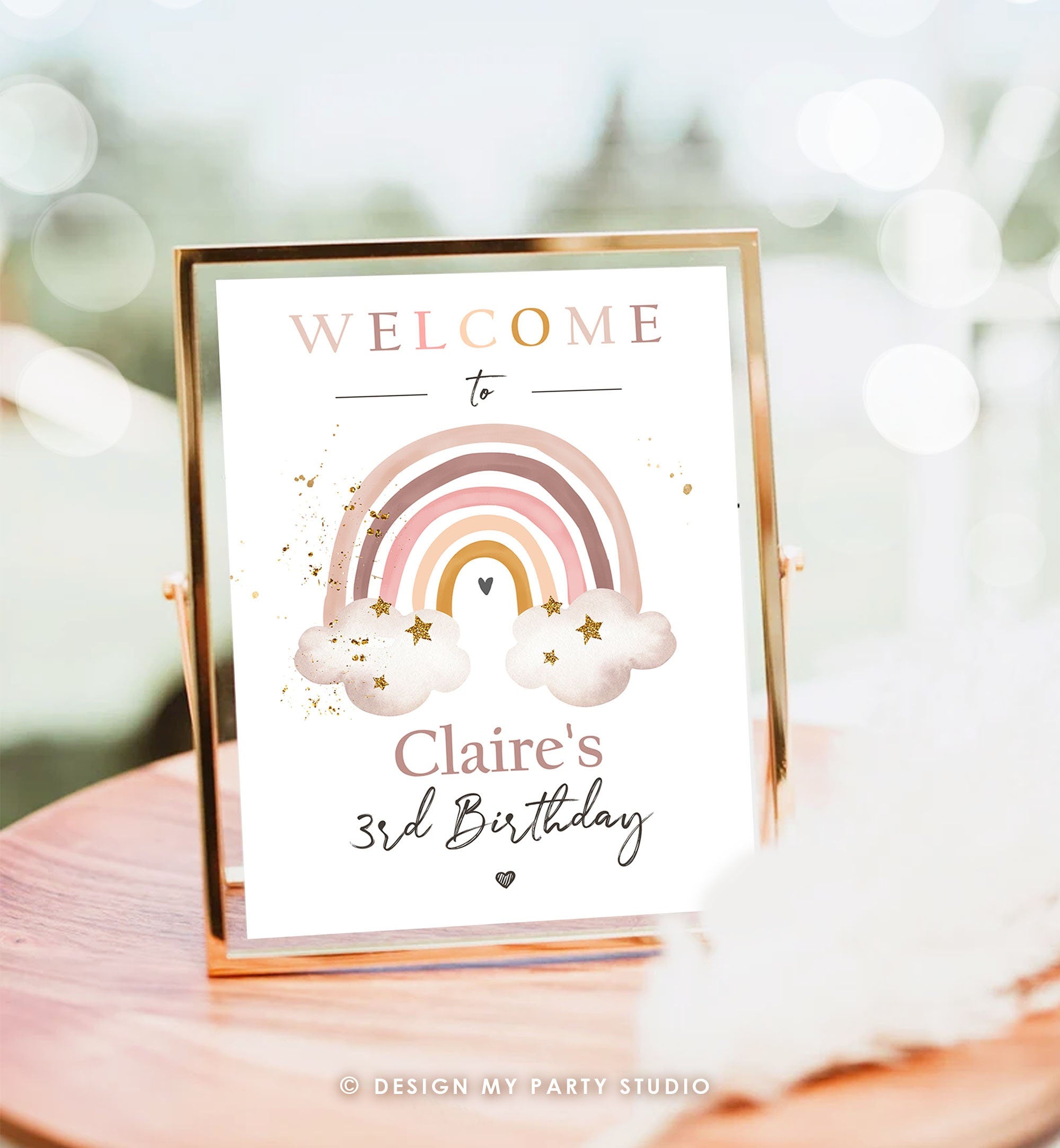 Editable Rainbow Welcome Sign Rainbow Birthday Modern Earth Tones Boho Birthday Sign Welcome Shower Girl Digital Template Printable 0387