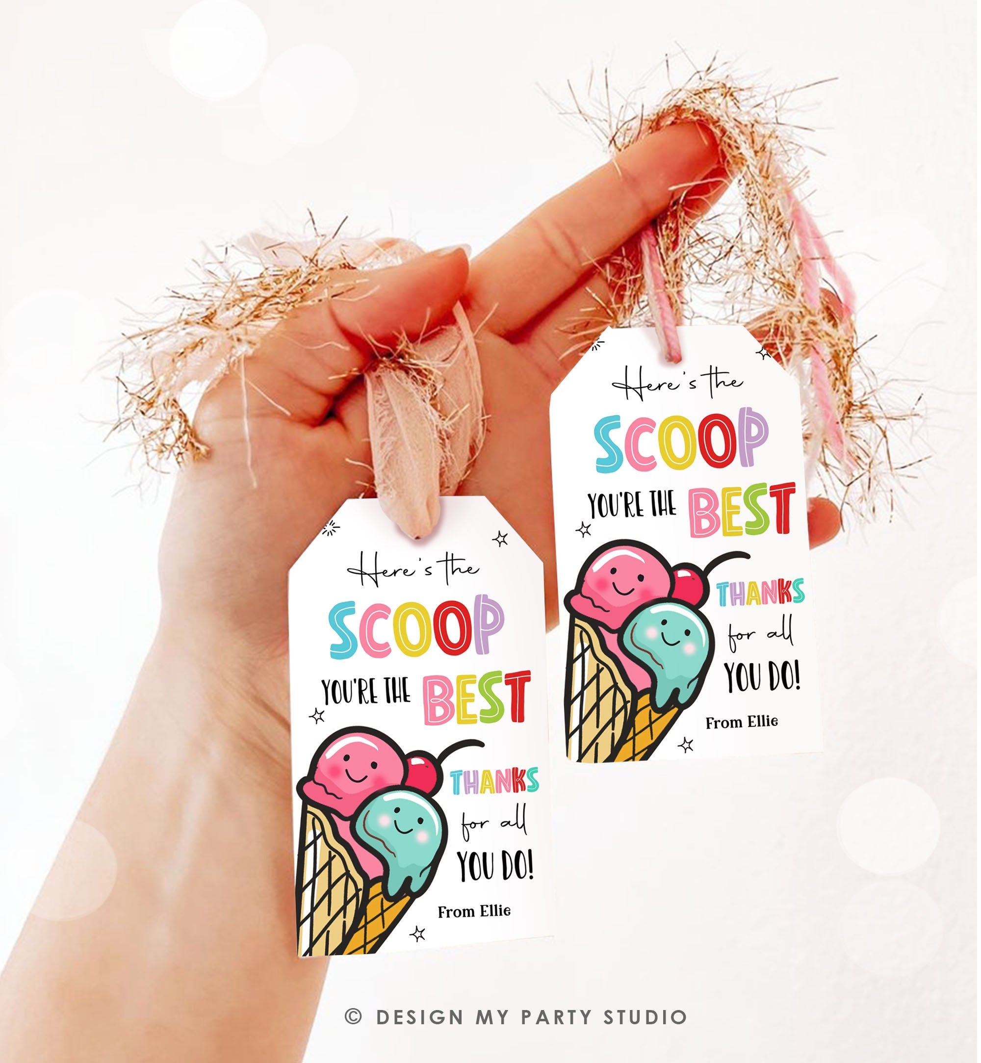 Editable Summer Ice Cream Teacher Appreciation Tag Kids End Of School Year Tag Here's the Scoop Employee Nurse Template Printable 0464