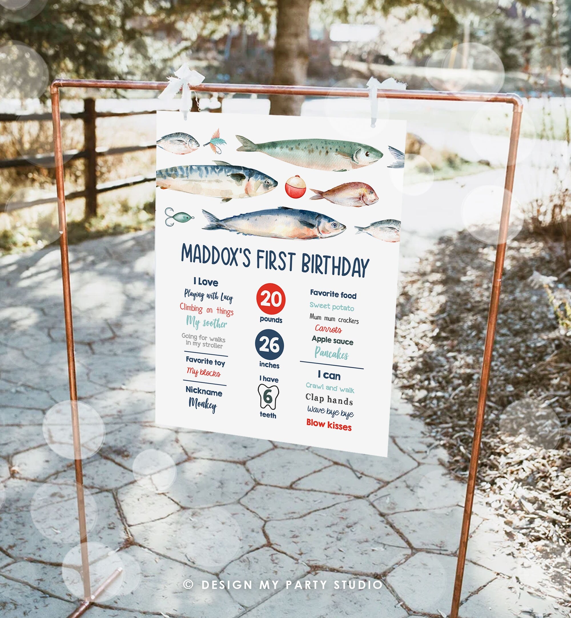 Editable Fishing Birthday Milestones Sign Offically One O-fish-ally Boy 1st Birthday The Big One Gone Fishing Template Printable Corjl 0454