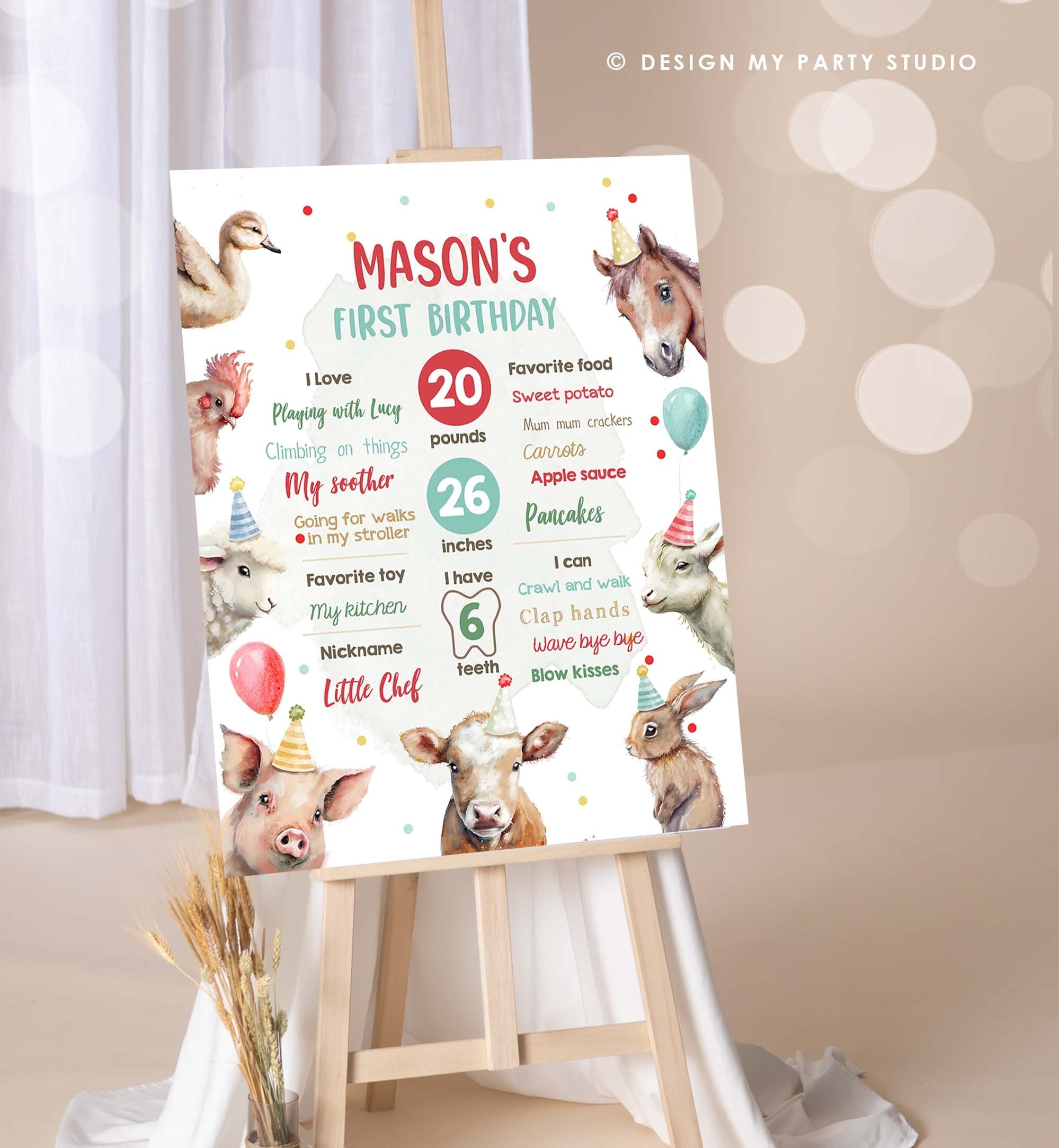 Editable Farm Animals Birthday Milestones Sign Boy Red Farm Birthday Barnyard Bash Barnyard Sign Floral Download Template Printable 0448