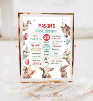 Editable Farm Animals Birthday Milestones Sign Boy Red Farm Birthday Barnyard Bash Barnyard Sign Floral Download Template Printable 0448