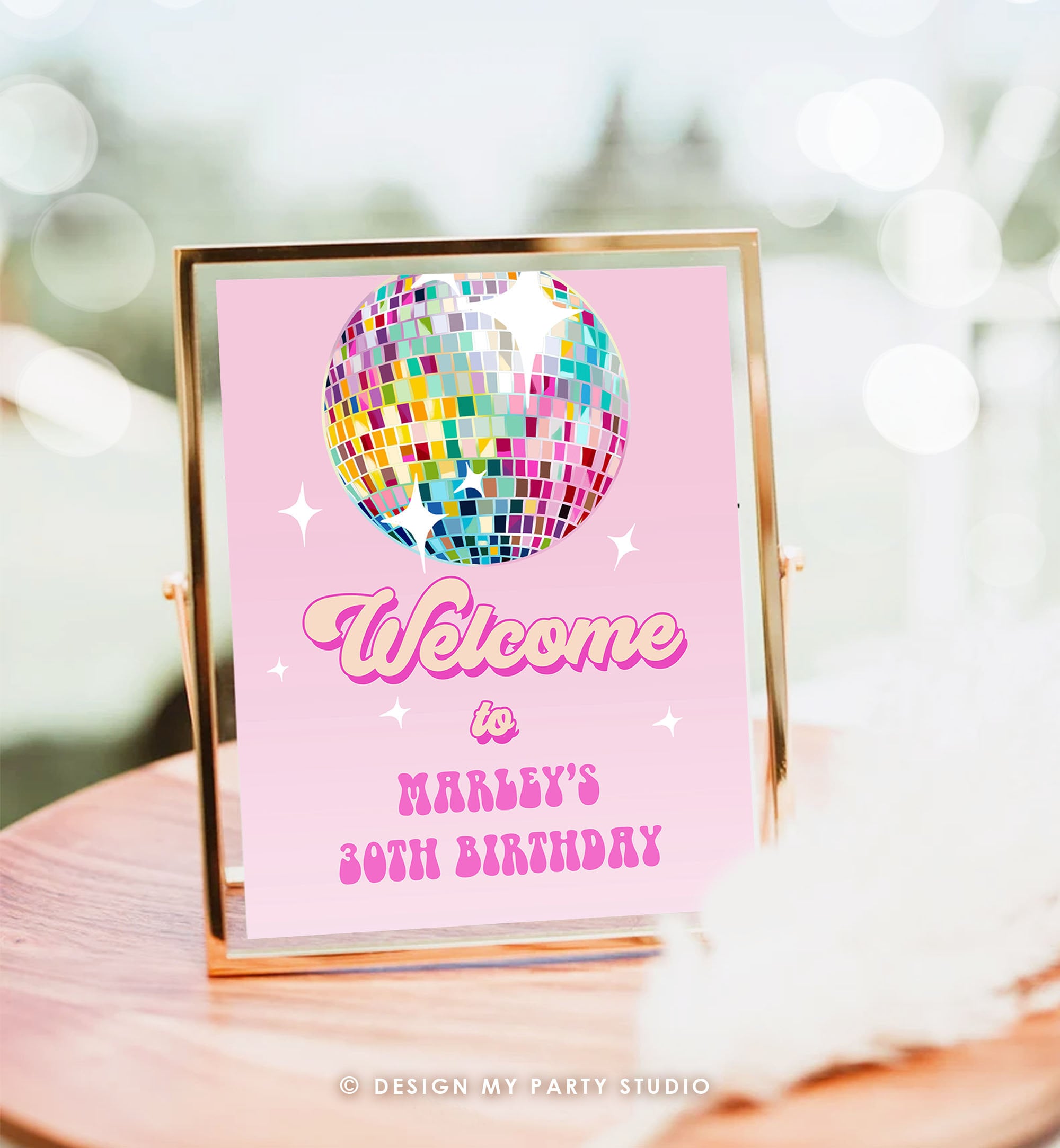 Editable Disco Birthday Party Welcome Sign Disco Party Birthday Adult Let's Disco 70s Retro Pink Dance Decor Corjl Template Printable 0501