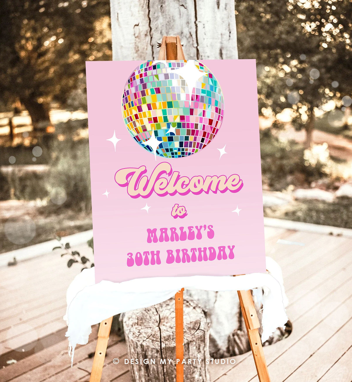 Editable Disco Birthday Party Welcome Sign Disco Party Birthday Adult Let&#39;s Disco 70s Retro Pink Dance Decor Corjl Template Printable 0501