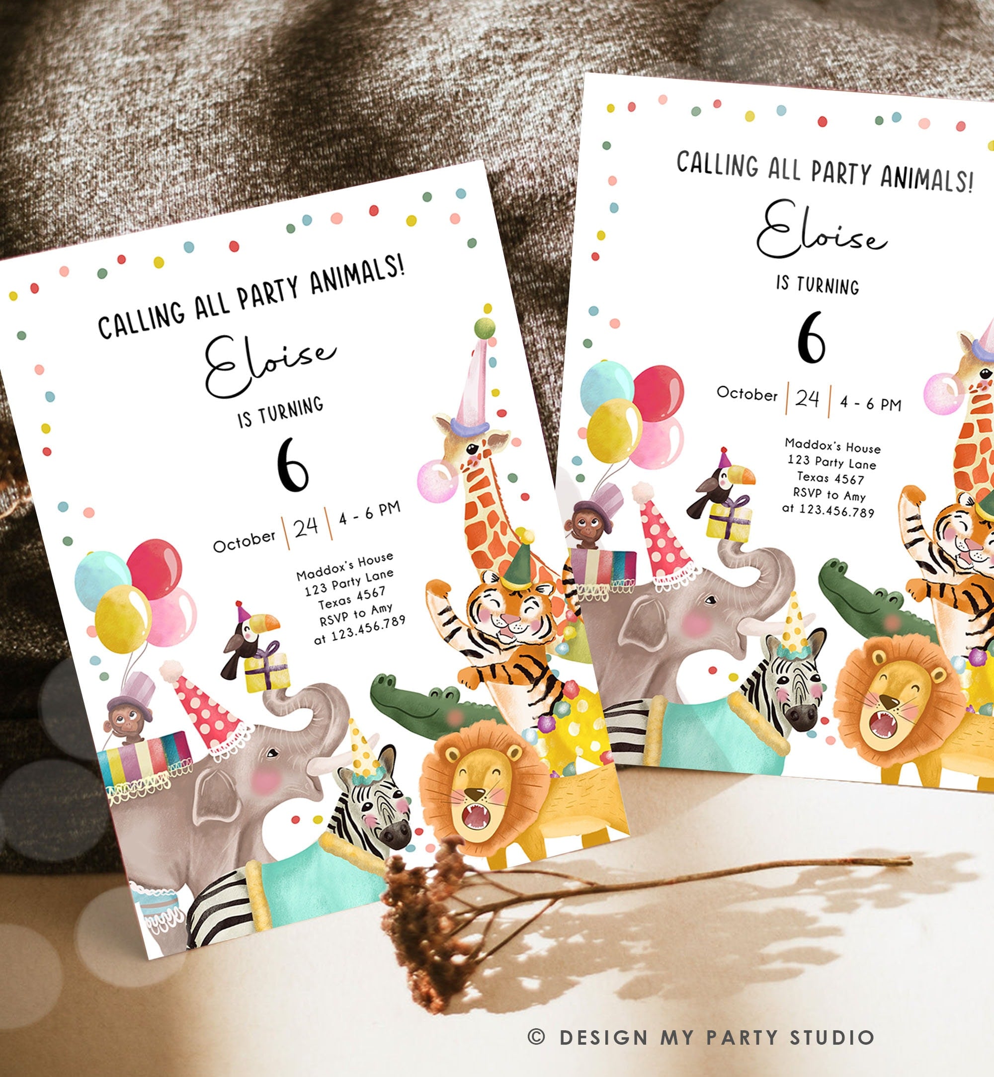 Editable Calling All Party Animals Birthday Invitation Wild One Jungle Zoo Safari Animals Boy Girl Download Printable Corjl Template 0482