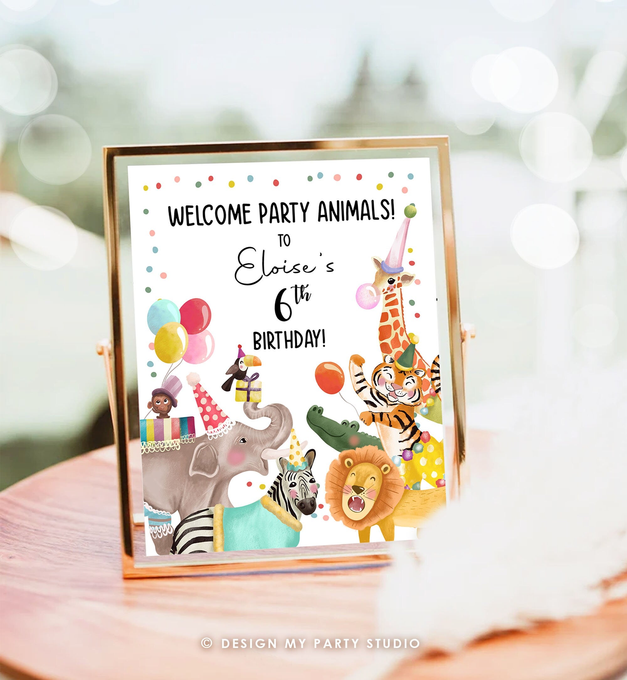 Editable Party Animals Welcome Sign Party Animal Sign Zoo Safari Welcome Jungle Sign Birthday Animals Girl Template PRINTABLE Corjl 0482