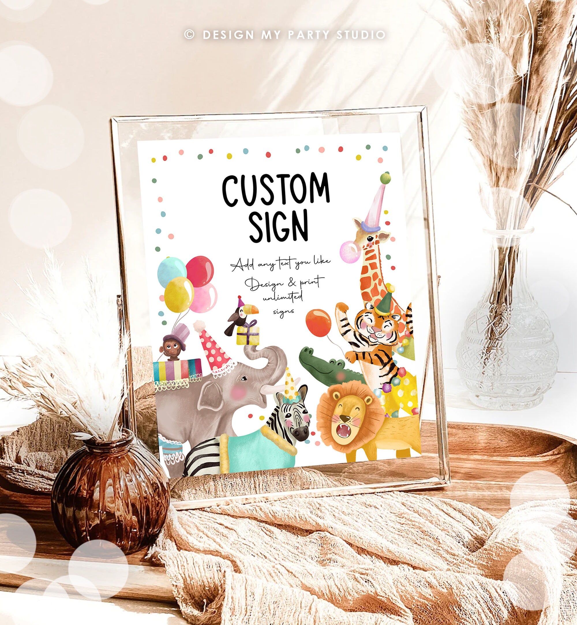 Editable Custom Sign Party Animals Sign Wild One Animals Decor Zoo Safari Animals Table Sign Decoration 8x10 Instant Download PRINTABLE 0482