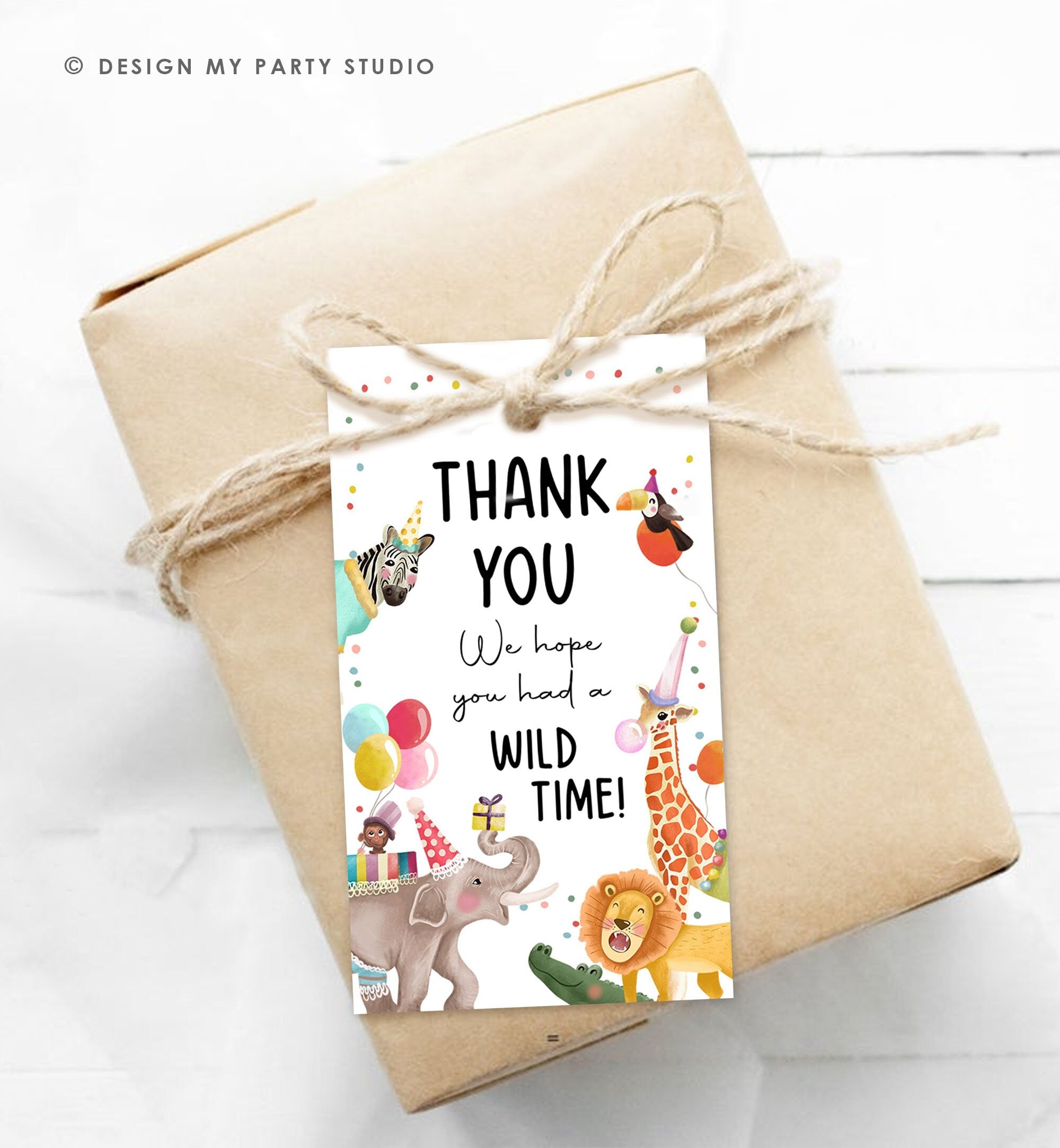 Editable Party Animals Favor Tags Wild One Animals Thank You Tags Safari Zoo Animals Birthday Wild Time Gift Tag Digital Corjl Template 0482