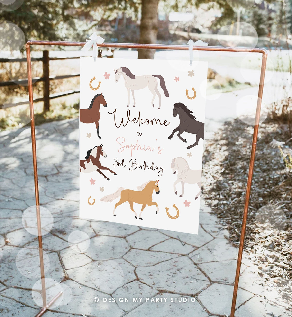 Editable Horse Birthday Welcome Sign Pony Birthday Welcome Sign Cowgirl Party Floral Girl Horse Party Download Template Corjl PRINTABLE 0513