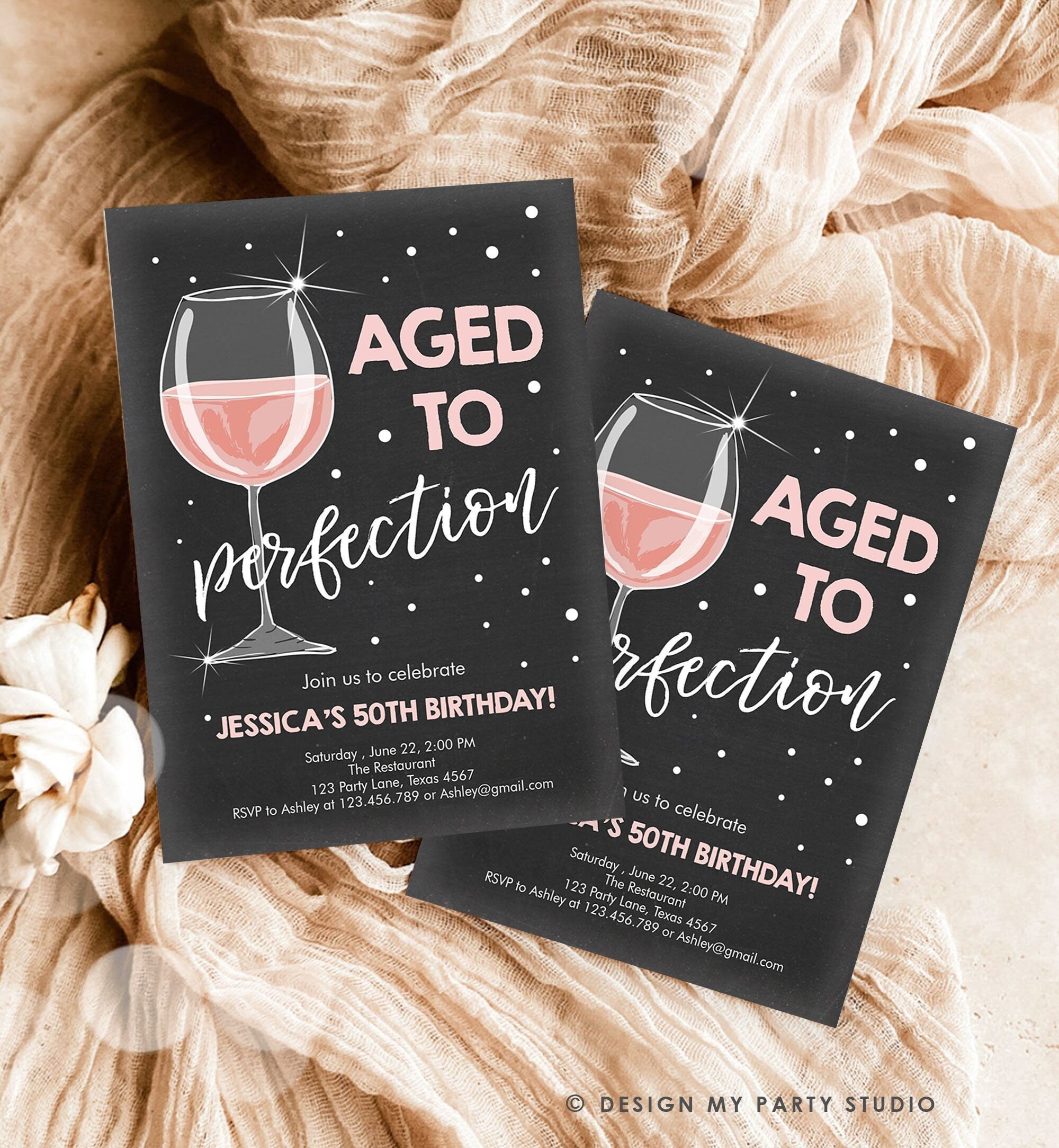 Editable Aged to Perfection Birthday Invitation Wine Adult Birthday Invite Rustic Surprise Download Printable Invitation Template Corjl 0252