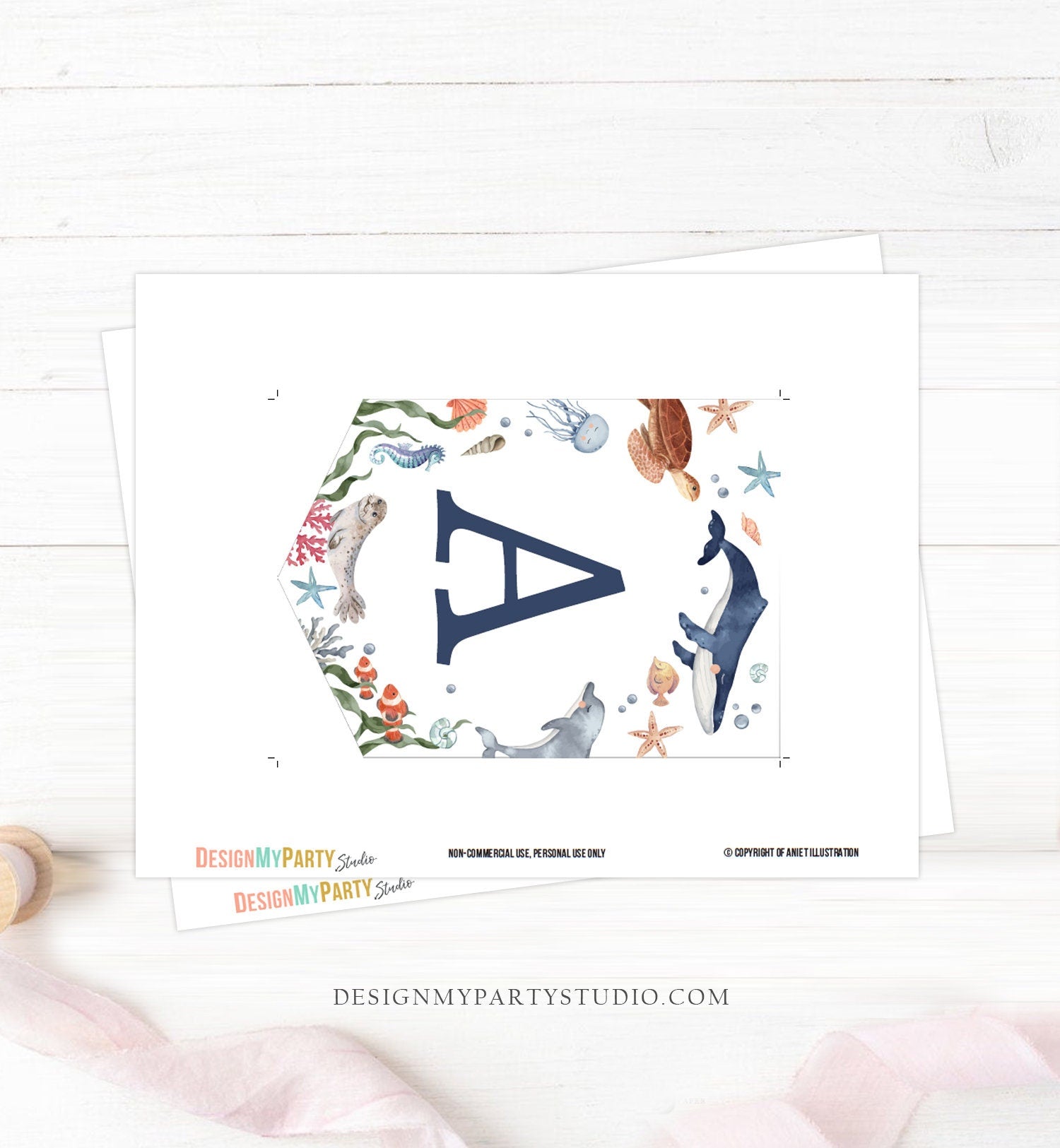 Under the Sea Alphabet Banner Letters A to Z Numbers Sea Ocean Life Animals Birthday Banner While Turtle Dolphin Download DIY Printable 0504