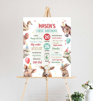 Editable Farm Animals Birthday Milestones Sign Boy Red Farm Birthday Barnyard Bash Barnyard Sign Floral Download Template Printable 0448