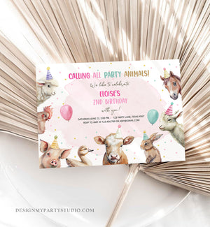 Editable Farm Animals Birthday Invitation Girl Farm Barnyard First Birthday Party Animals Confetti Download Corjl Template Printable 0448