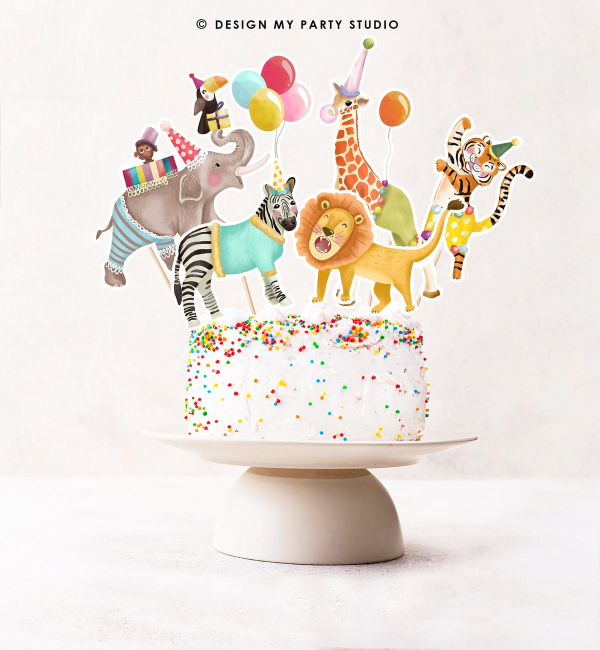 Printable Party Animals Cake TopperSafari Animals Birthday Party Jungle Centerpieces Table Decor Zoo Wild One Decorations DIY Digital 0482