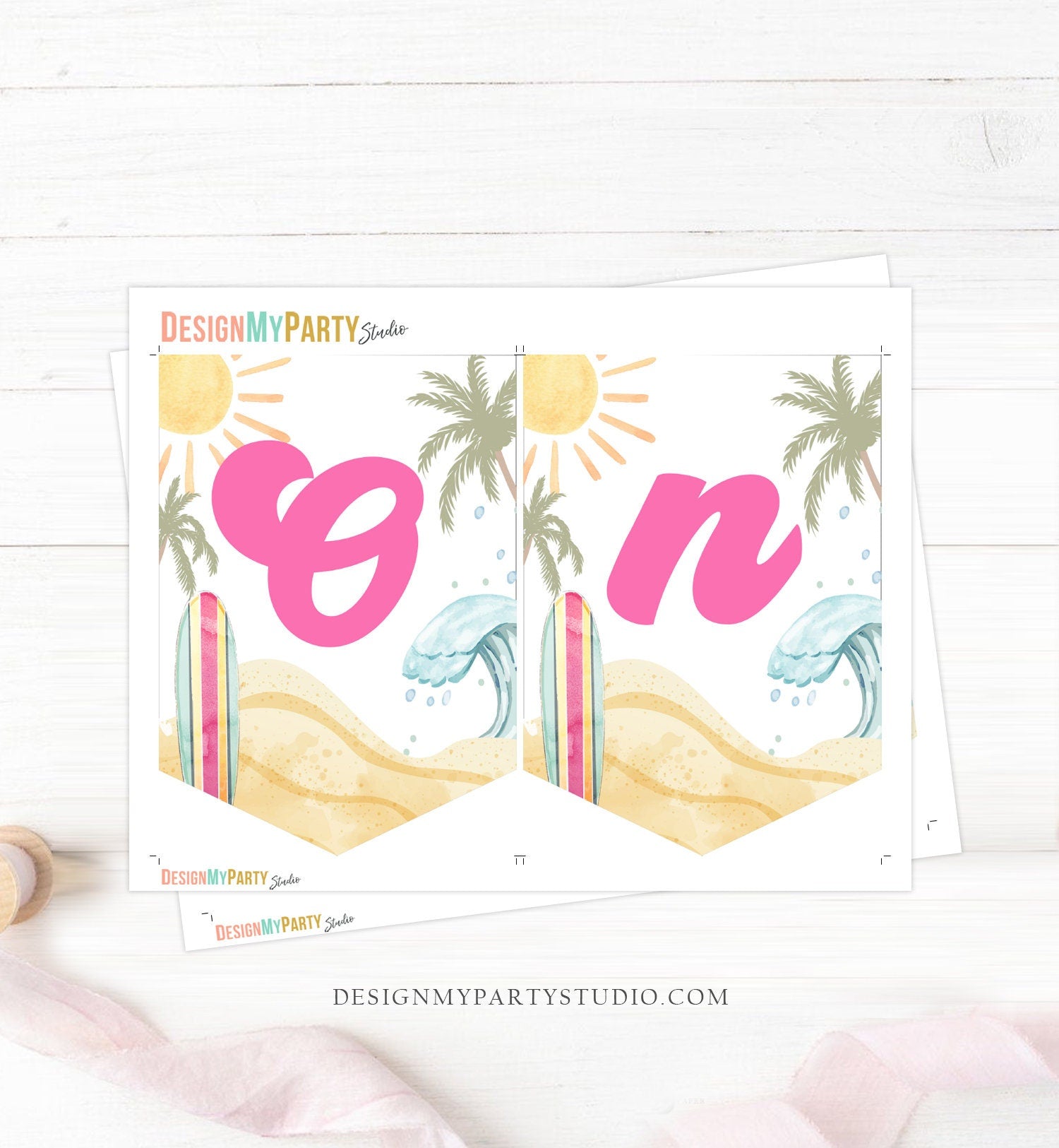 Retro Surf High Chair Banner The Big One Birthday Party 1st First Birthday 70s ONE Girl Beach Party Surfboard Decor Digital PRINTABLE 0433