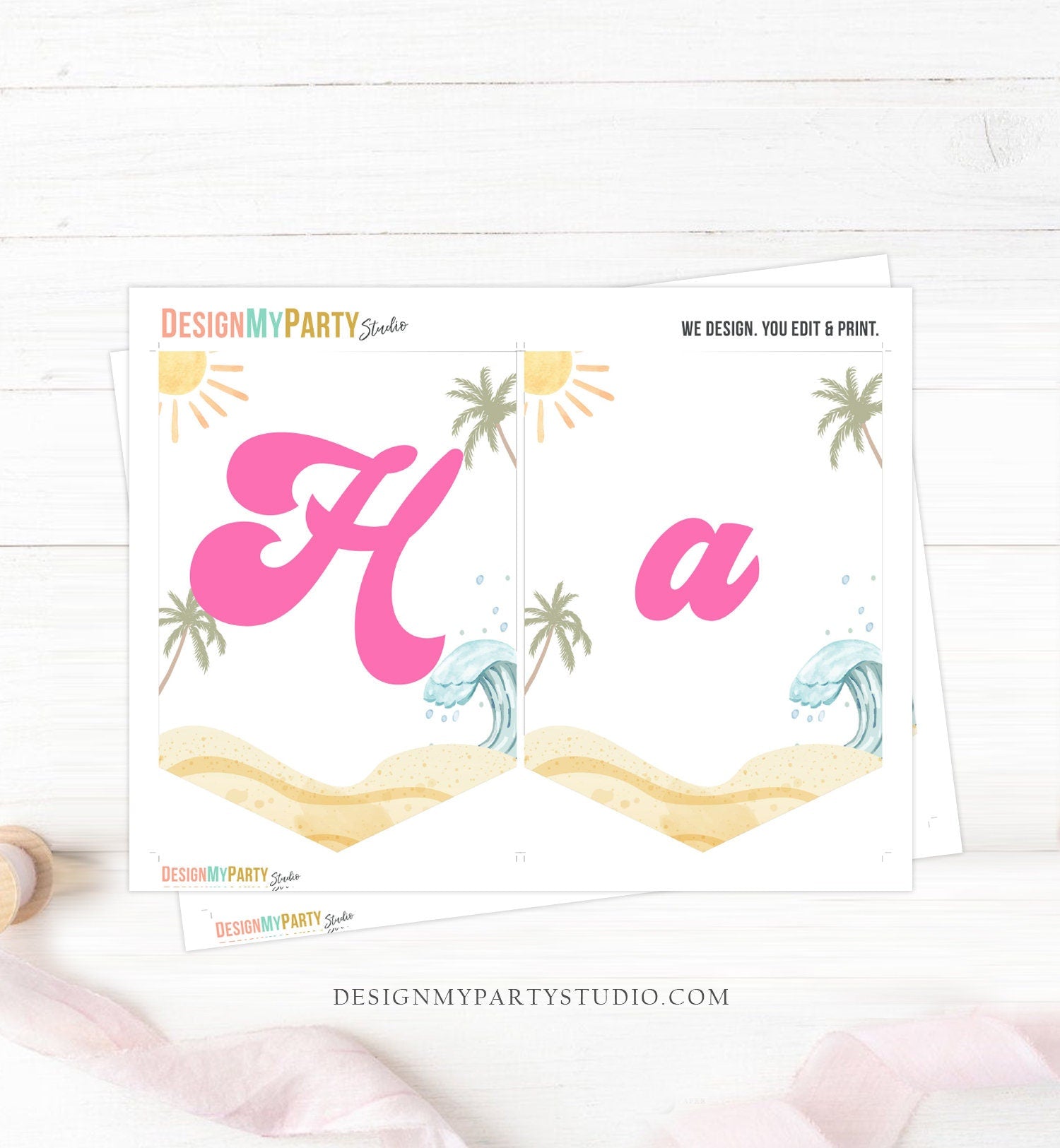 Happy Birthday Banner Surf Birthday Banner The Big One Surfing Surfboard Retro Beach Decor 1st Girl Download PRINTABLE DIGITAL DIY 0433