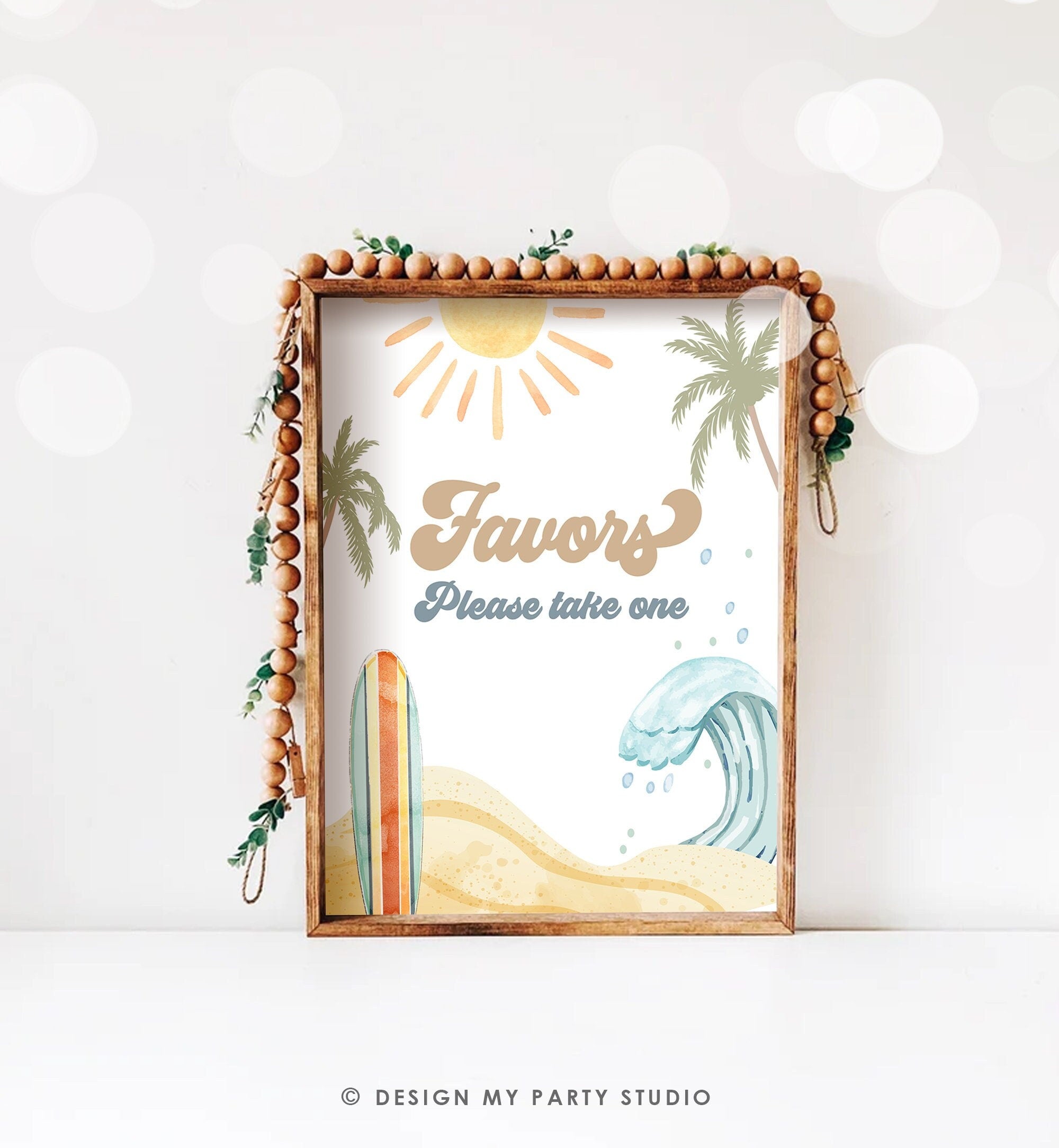 Favors Sign Surf Birthday Party Retro The Big One Wave Beach Party Decor Boho Surfboard 1st Boy Favors Table Download PRINTABLE 0433