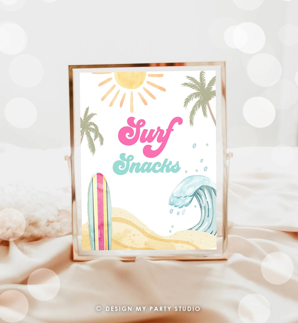 Surf Snacks Sign Surf Birthday Party Retro The Big One Wave Beach Party Decor Boho Surfboard 1st Girl Snacks Table Download PRINTABLE 0433