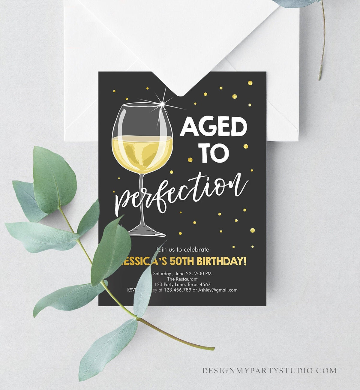 Editable Aged to Perfection Birthday Invitation Wine Adult Birthday Invite Rustic Surprise Confetti Download Printable Template Corjl 0252