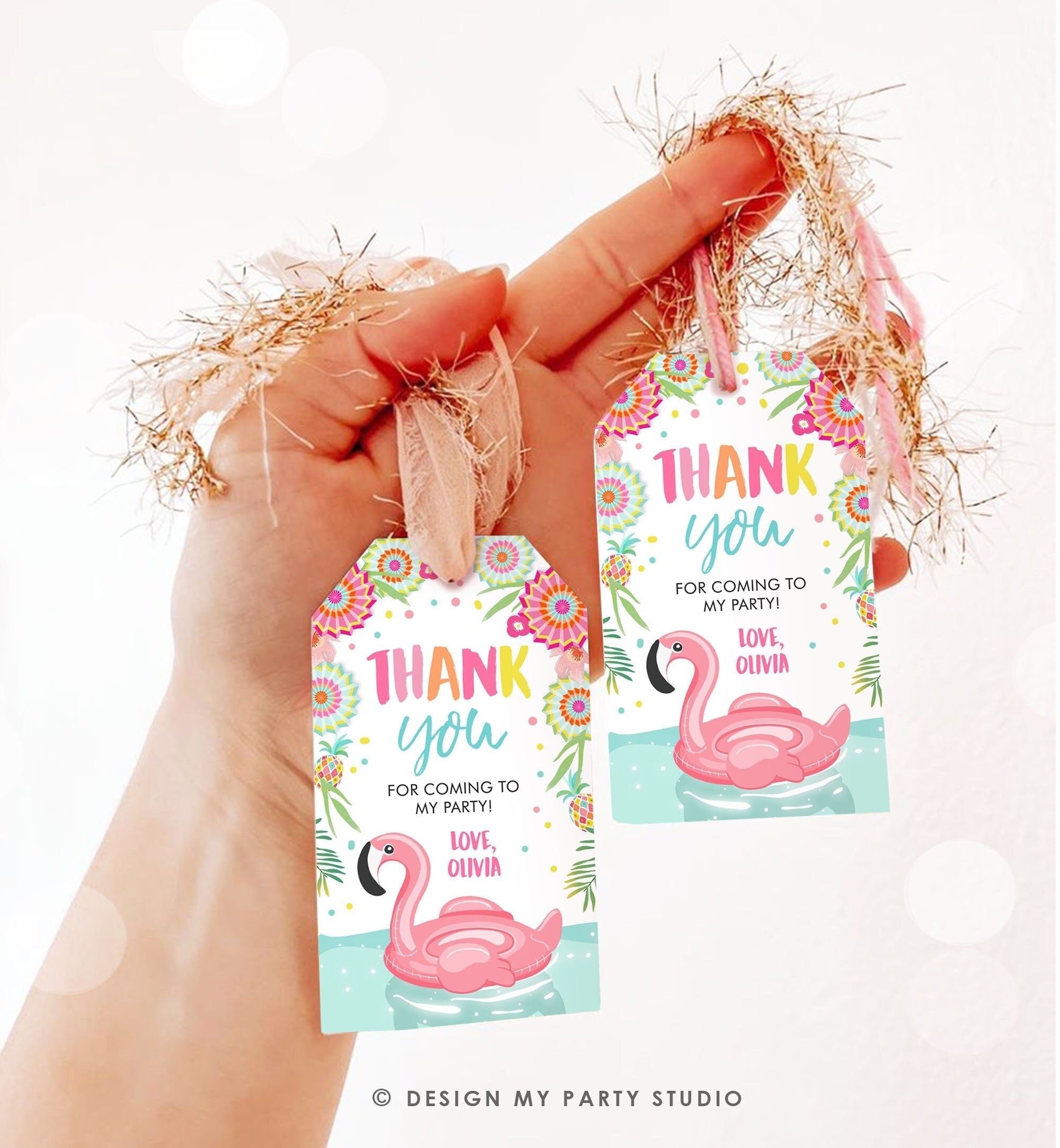 Editable Flamingo Favor Tag Tropical Aloha Luau Party Thank You Tags Birthday Pool Party Pink Gold Label Corjl Template Printable 0240