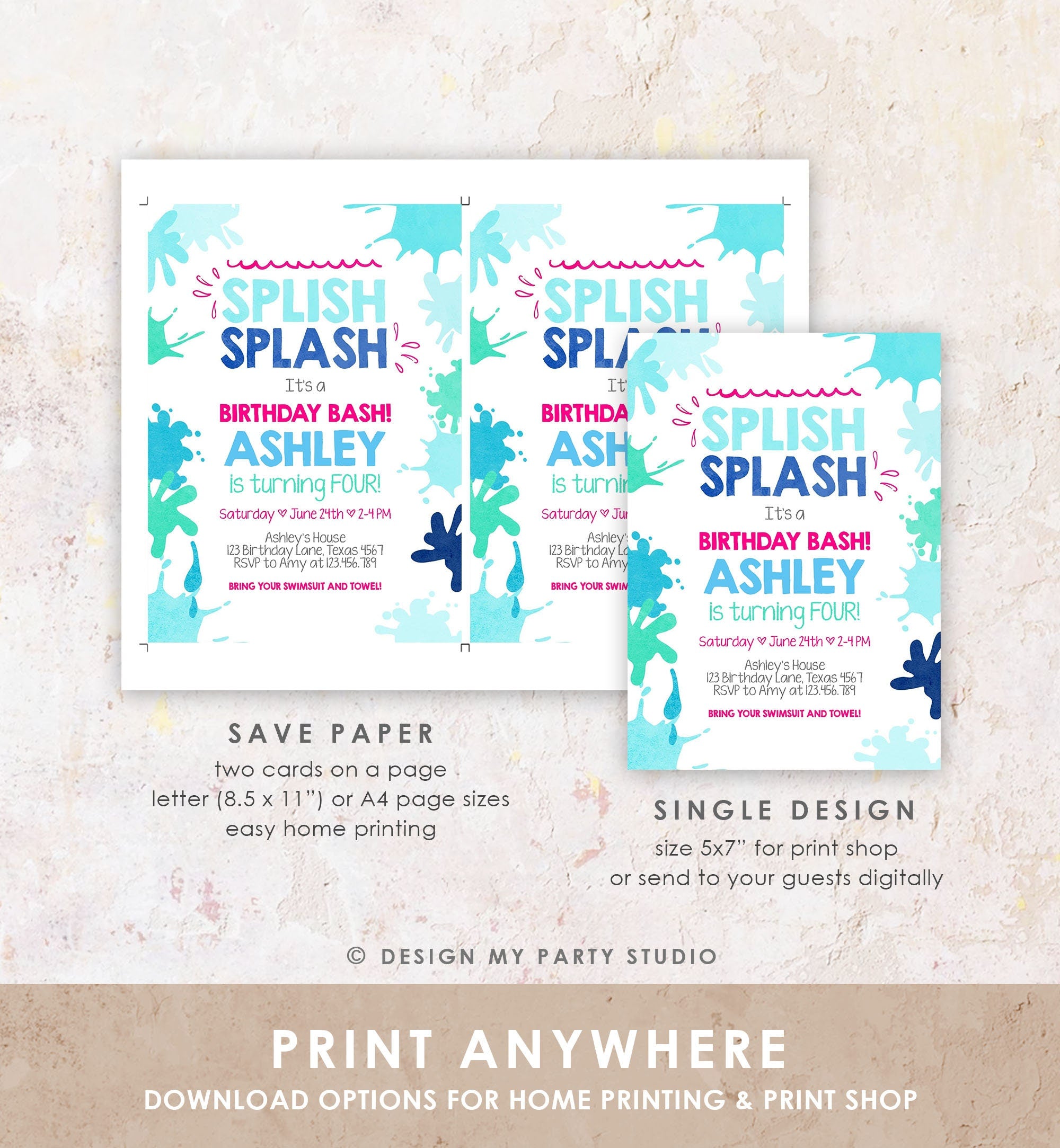 Editable Pool Party Invitation Splish Splash Birthday Invite Pool Party Bash Beach Swimming Summer Download Printable Template Corjl 0237