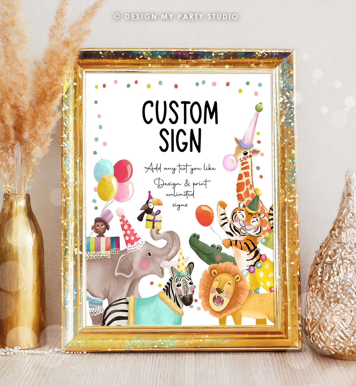 Editable Custom Sign Party Animals Sign Wild One Animals Decor Zoo Safari Animals Table Sign Decoration 8x10 Instant Download PRINTABLE 0482