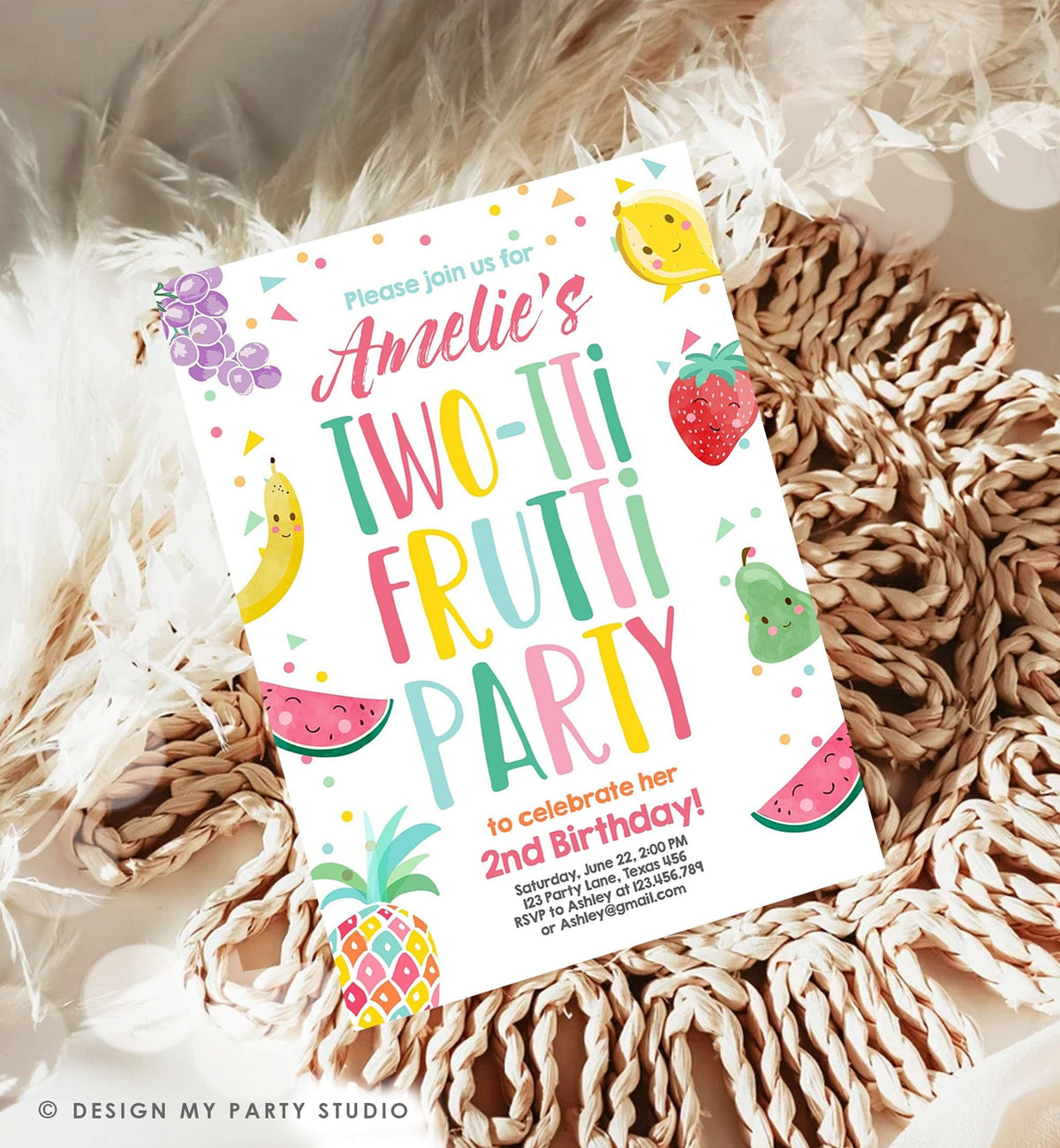 Editable Two-tti Frutti Birthday Invitation Two-tti Fruiti Fruit Second 2nd Birthday Tropical Summer Digital Corjl Template Printable 0139