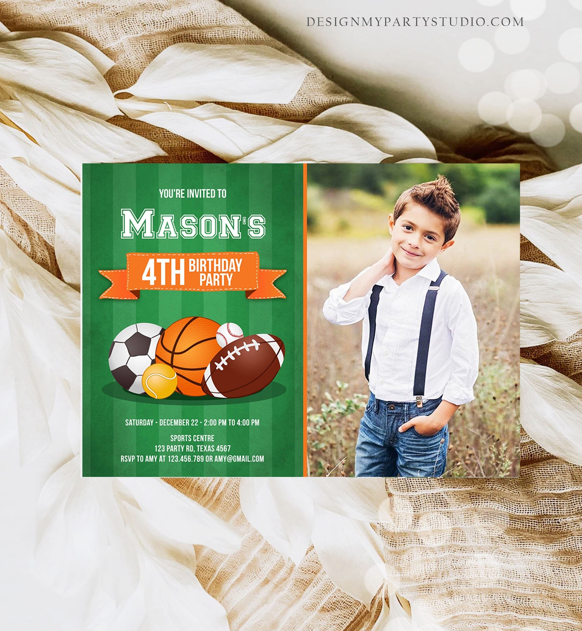 Editable Sports Birthday Invitation Boy Birthday Party Sport Football Baseball Basketball Soccer Tennis Corjl Template Printable 0137