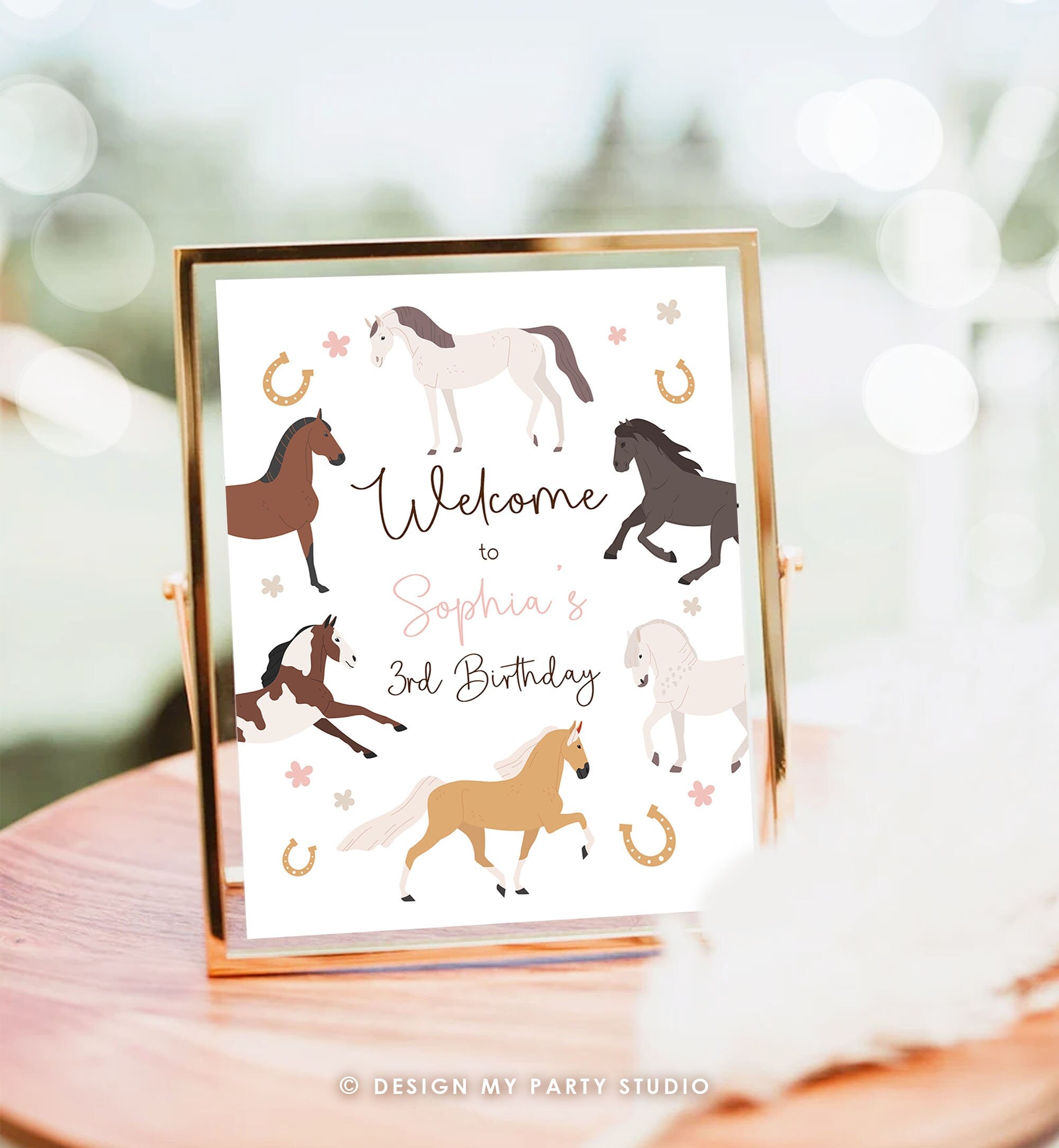 Editable Horse Birthday Welcome Sign Pony Birthday Welcome Sign Cowgirl Party Floral Girl Horse Party Download Template Corjl PRINTABLE 0513