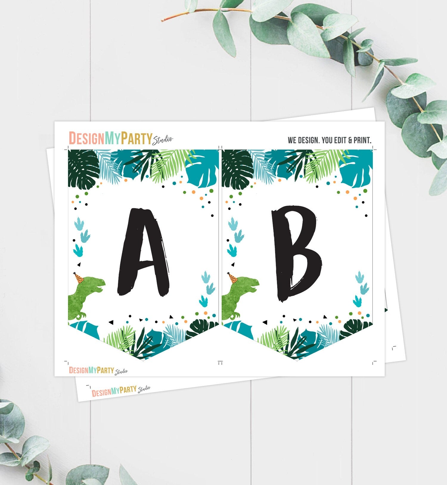 Dinosaur Birthday Banner A-Z Alphabet Numbers Banner First Happy Birthday Banner Boy T-Rex Green Dino Prehistoric Decor Printable 0389