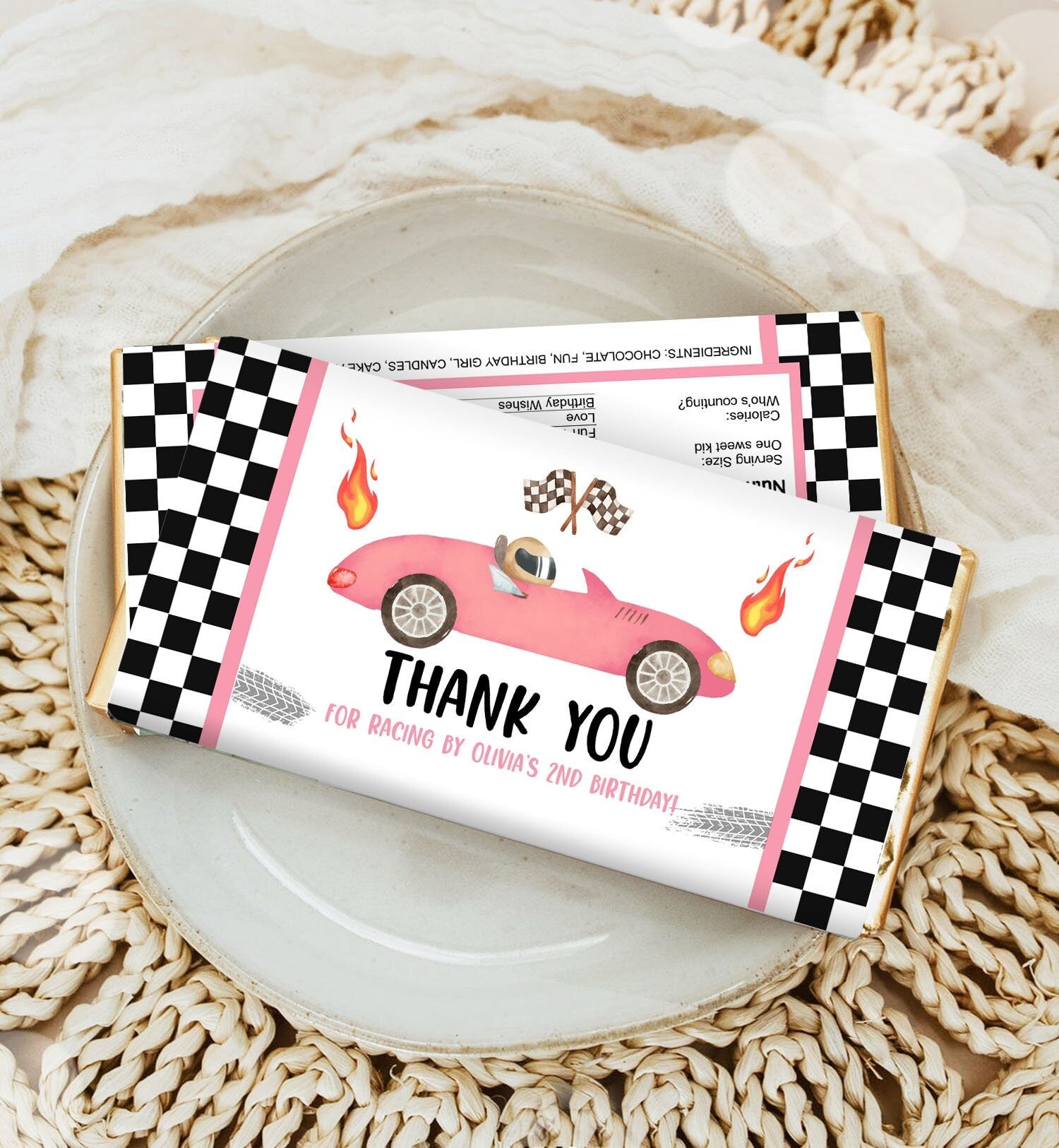 Editable Race Car Chocolate Bar Labels Candy Bar Wrapper Racing Birthday Girl Two Fast Party Pink Car Download Corjl Template Printable 0424