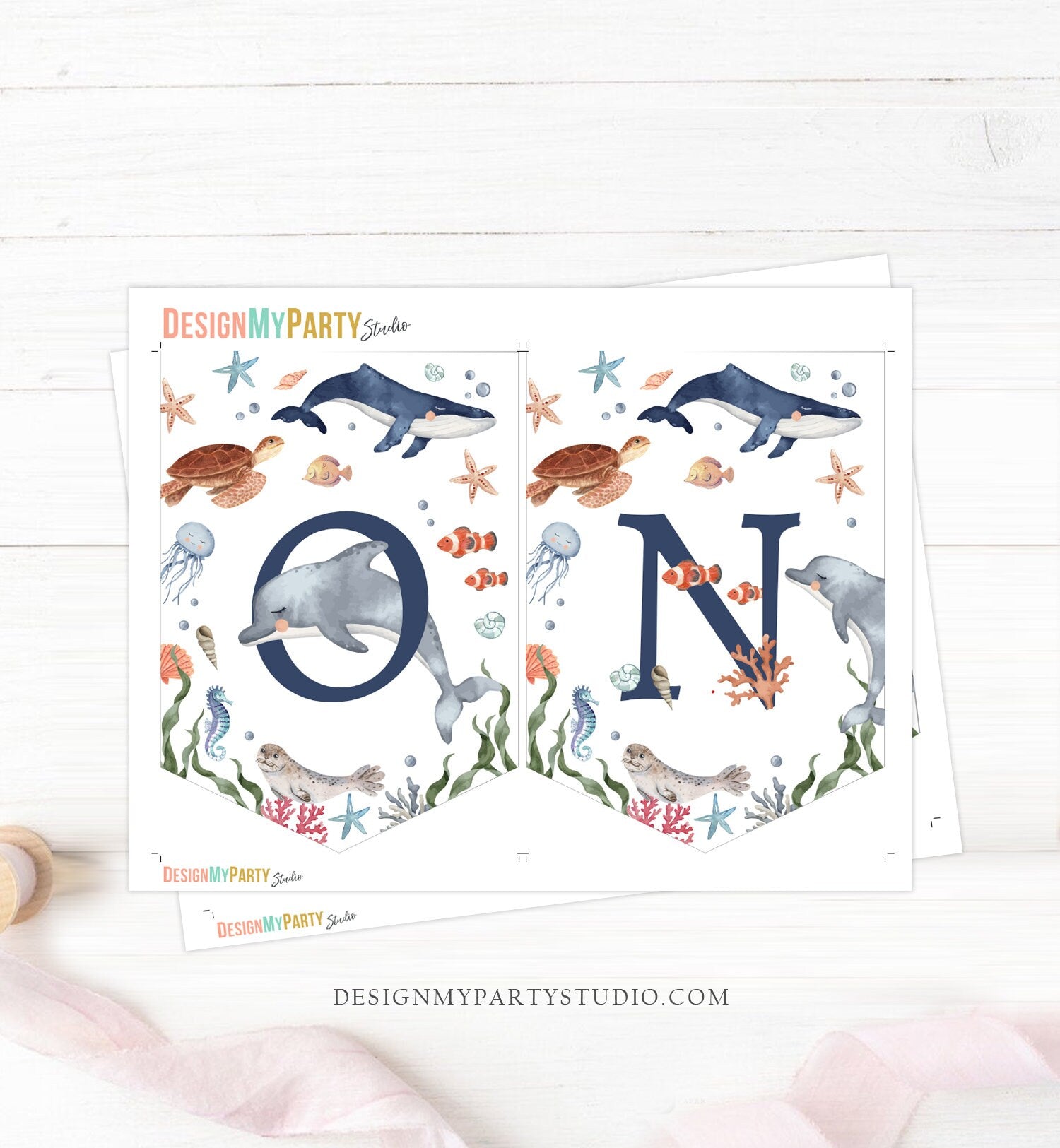 Under the Sea High Chair Banner Sea Ocean Life Animals 1st First Birthday Whale Turtle Dolphin ONE Banner Party Decor Digital PRINTABLE 0504