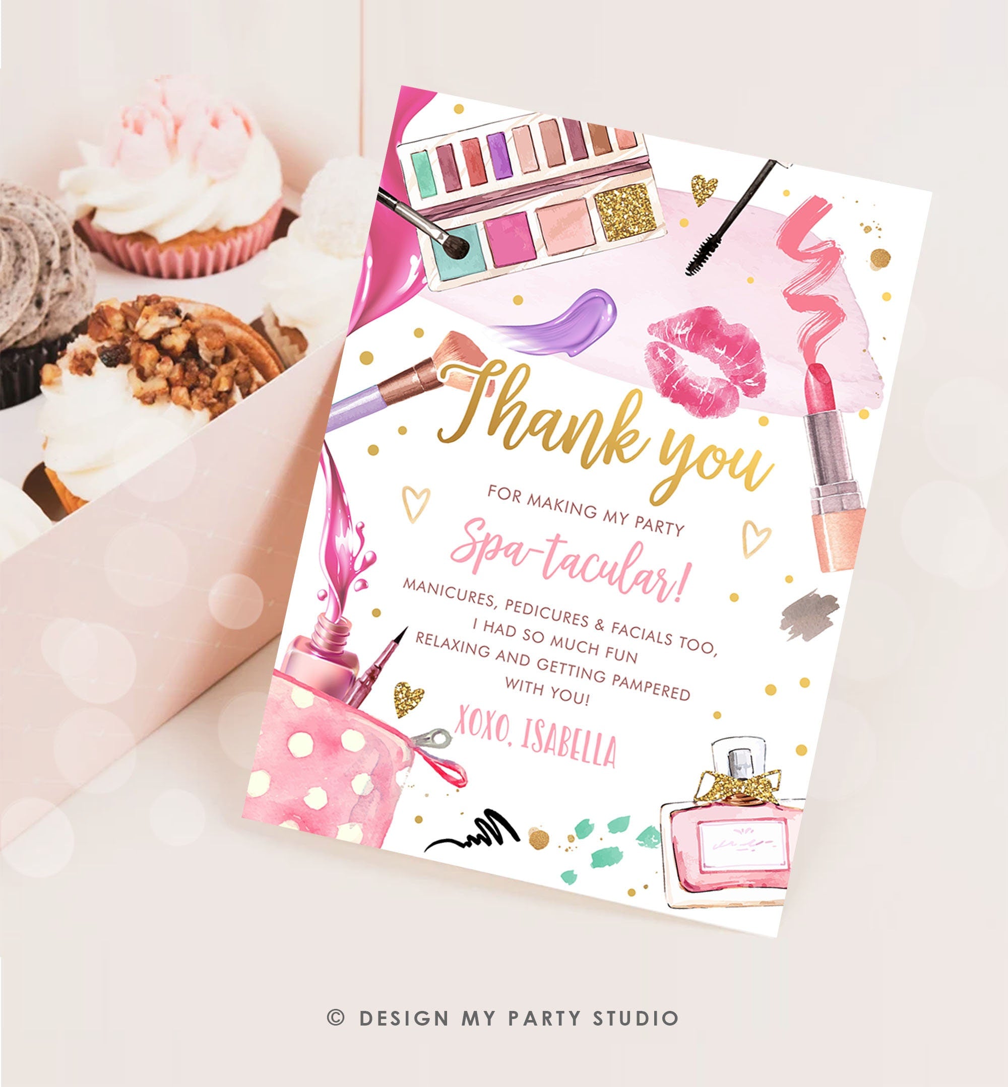 Editable Spa Party Thank You Card Glamour Party Thank You Note Spa Birthday Girl Make Up Party Glam Pink Digital Corjl Template 0420