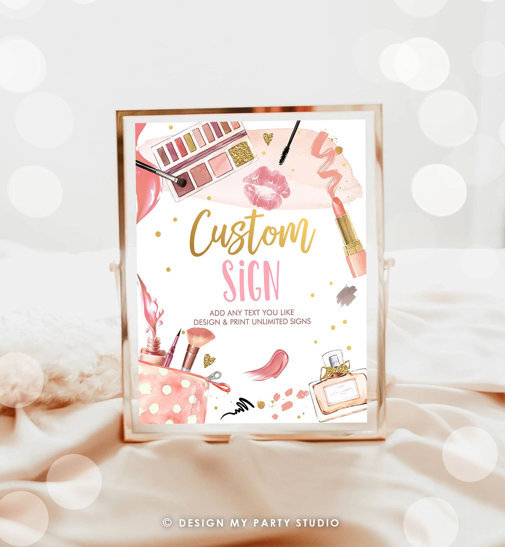 Editable Custom Sign Spa Party Sign Makeup Party Pink Gold Girl Teen Birthday Glitters and Glamour Table 8x10 Corjl Template Printable 0420