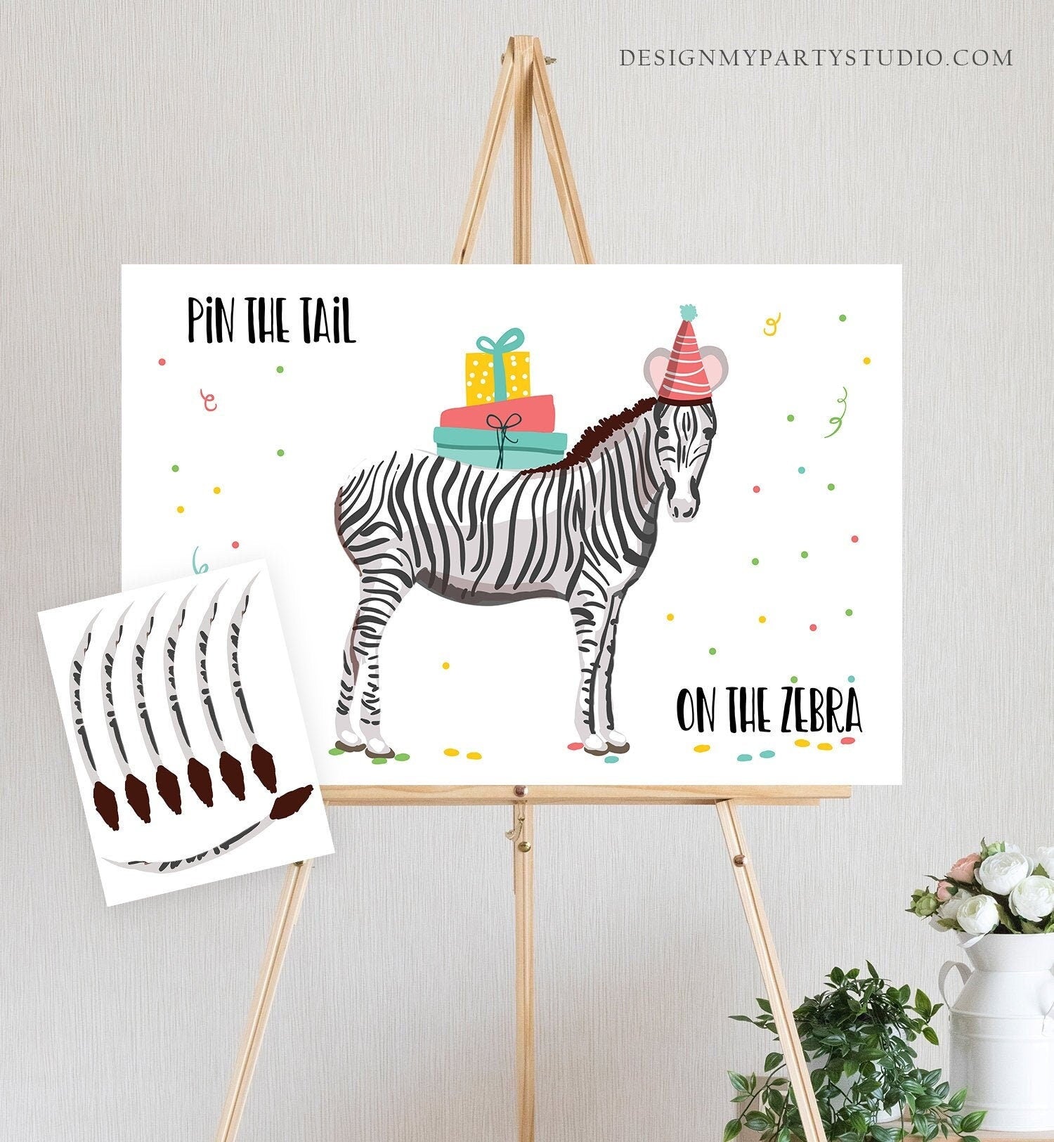 Editable Pin the Tail on the Zebra Birthday Game Safari Animals Party Animals Decor Wild One Digital Download Corjl Template Printable 0142