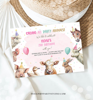 Editable Farm Animals Birthday Invitation Girl Farm Barnyard First Birthday Party Animals Confetti Download Corjl Template Printable 0448