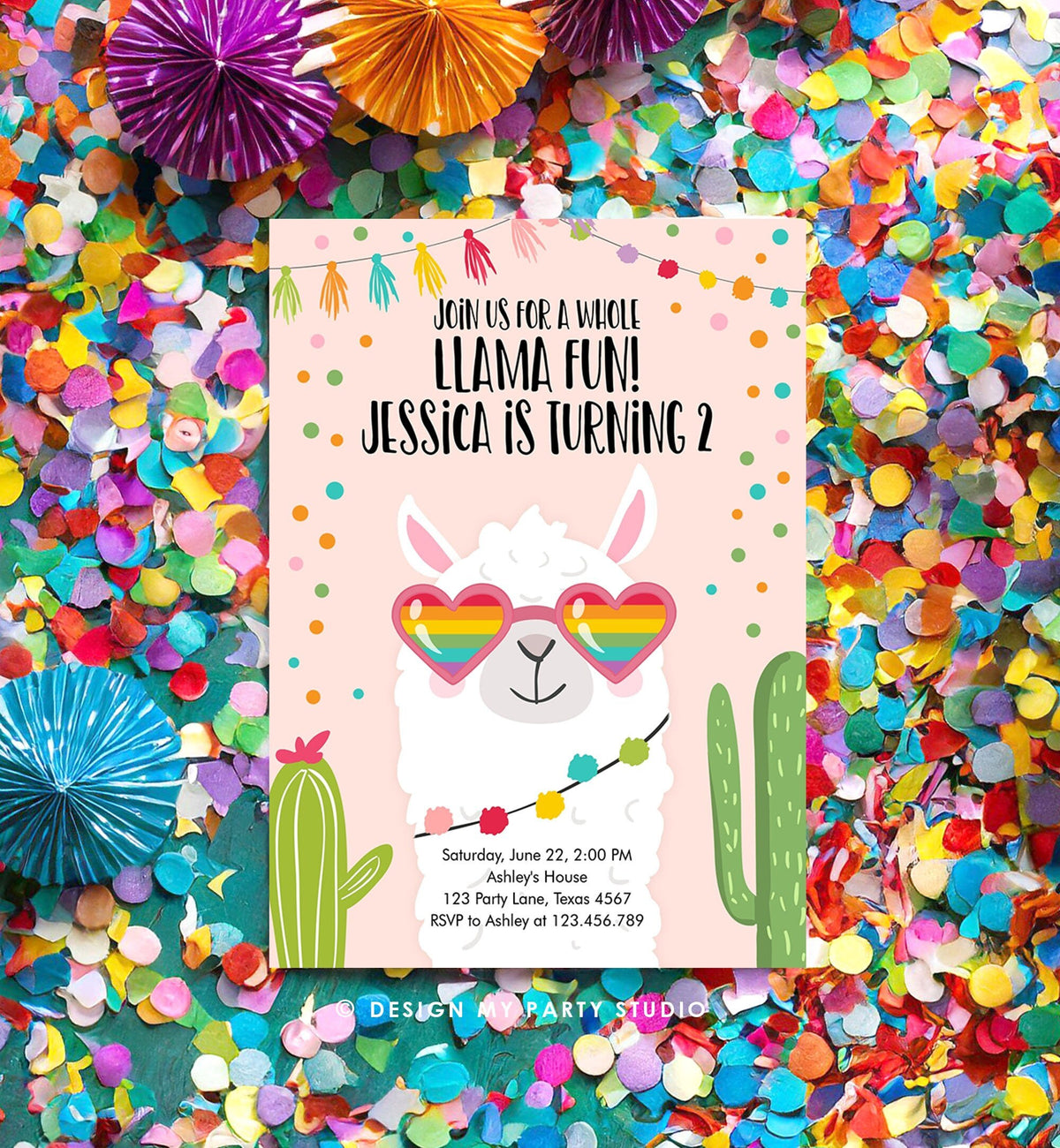 Editable Fiesta Birthday Invitation Llama Birthday Invite Fiesta Cactus Mexican First Fiesta Girl Alpaca Digital Download Printable 0079