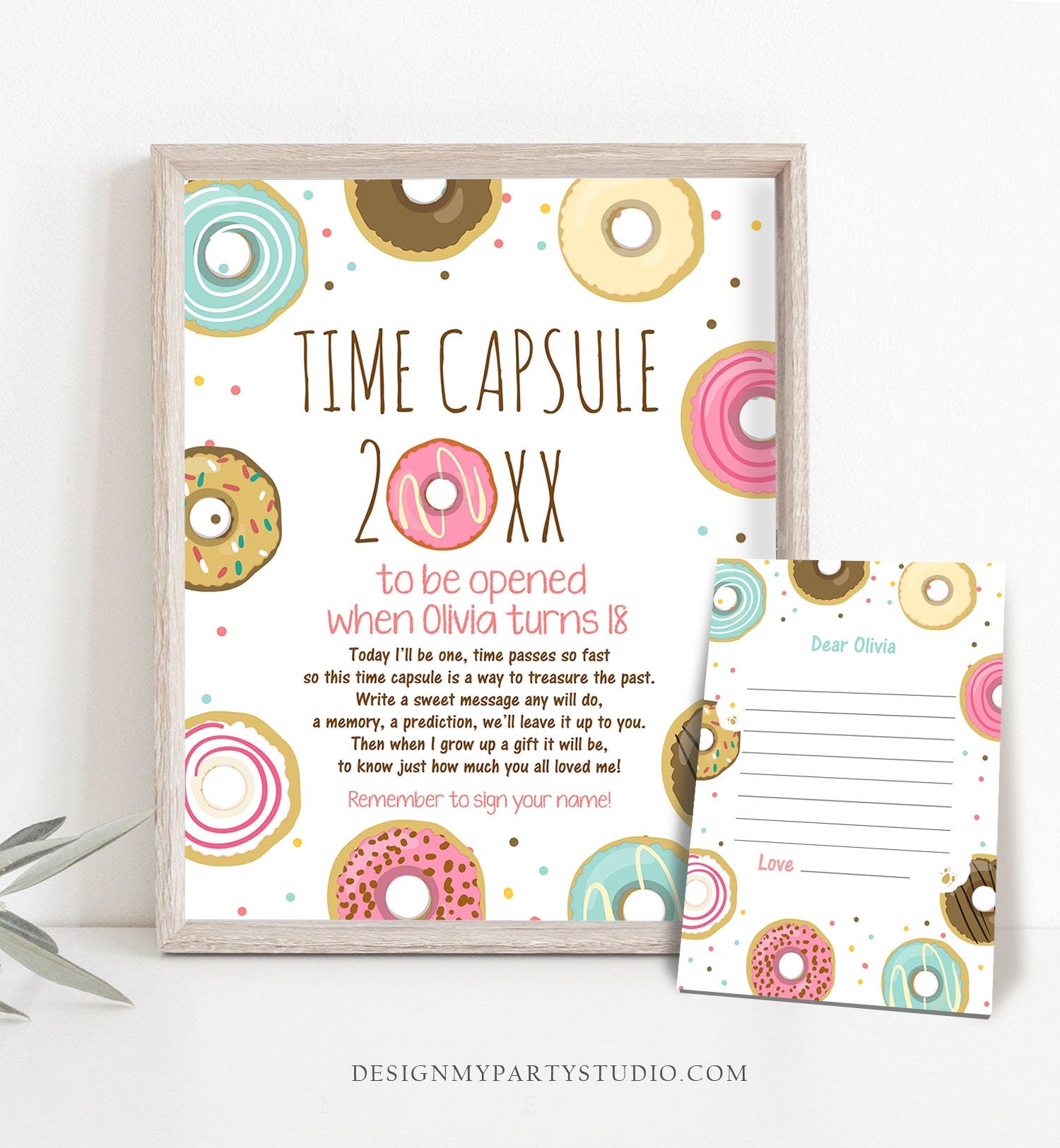 Editable Donut Time Capsule First Birthday Party Donut Birthday Donut Decor Sweet Donuts Party Girl Template Printable Digital Download 0050