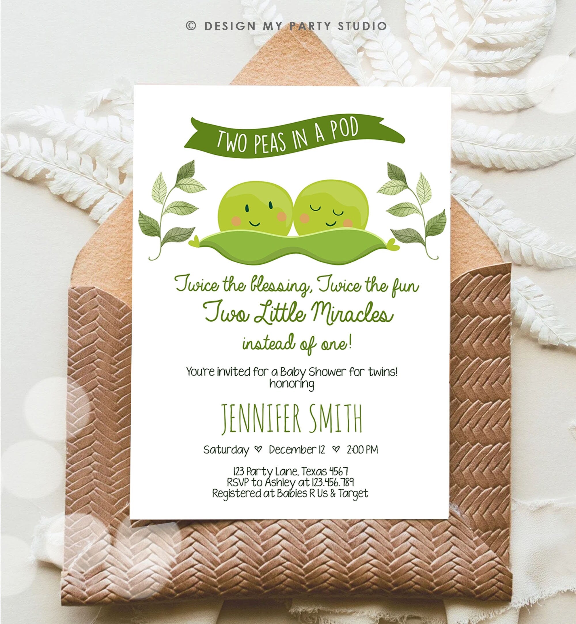 Editable Twin Baby Shower Invitation Two Peas In a Pod Baby Shower Green Neutral Invitation Sweet Pea Template Download Digital Evite 0020