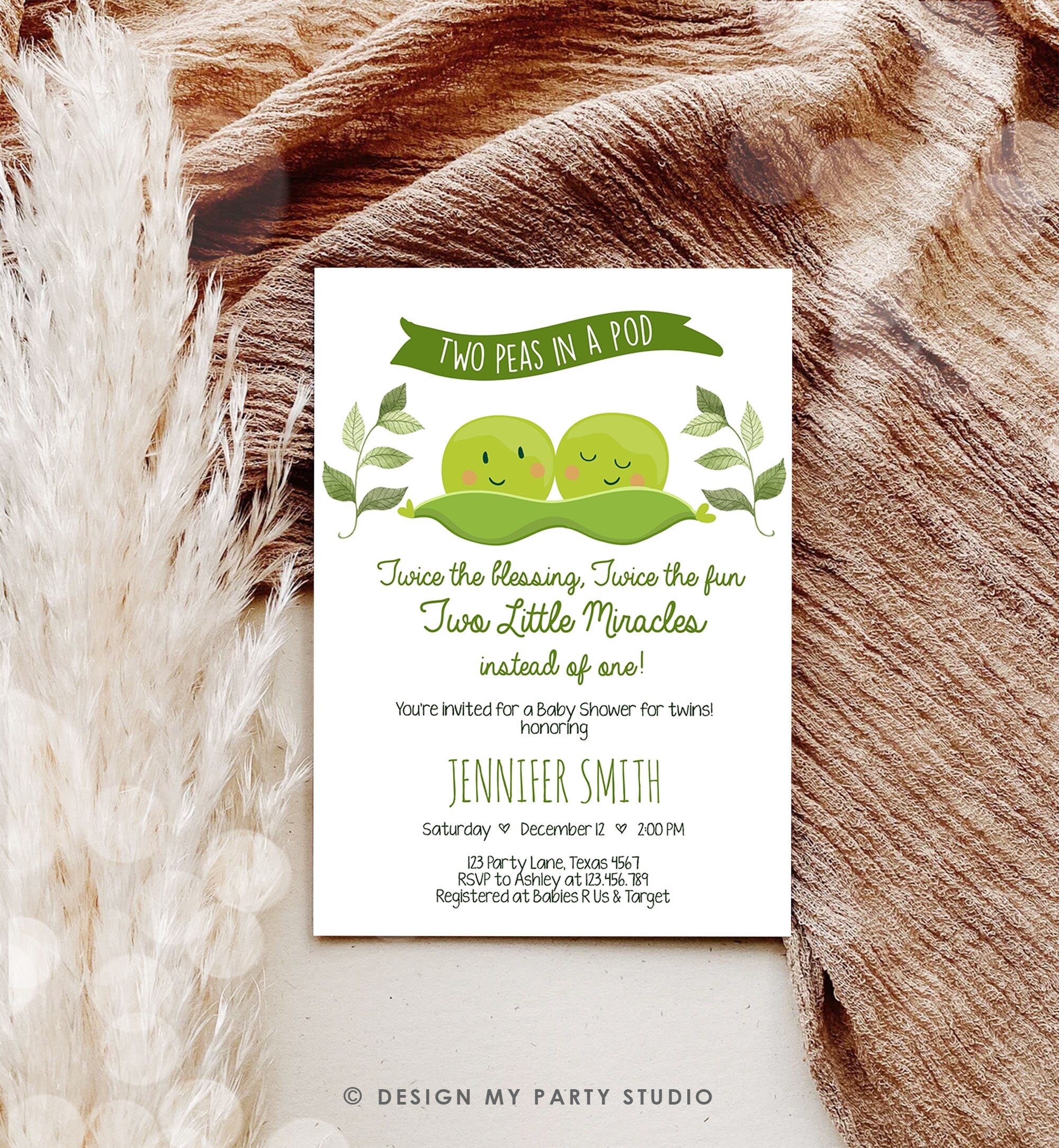 Editable Twin Baby Shower Invitation Two Peas In a Pod Baby Shower Green Neutral Invitation Sweet Pea Template Download Digital Evite 0020