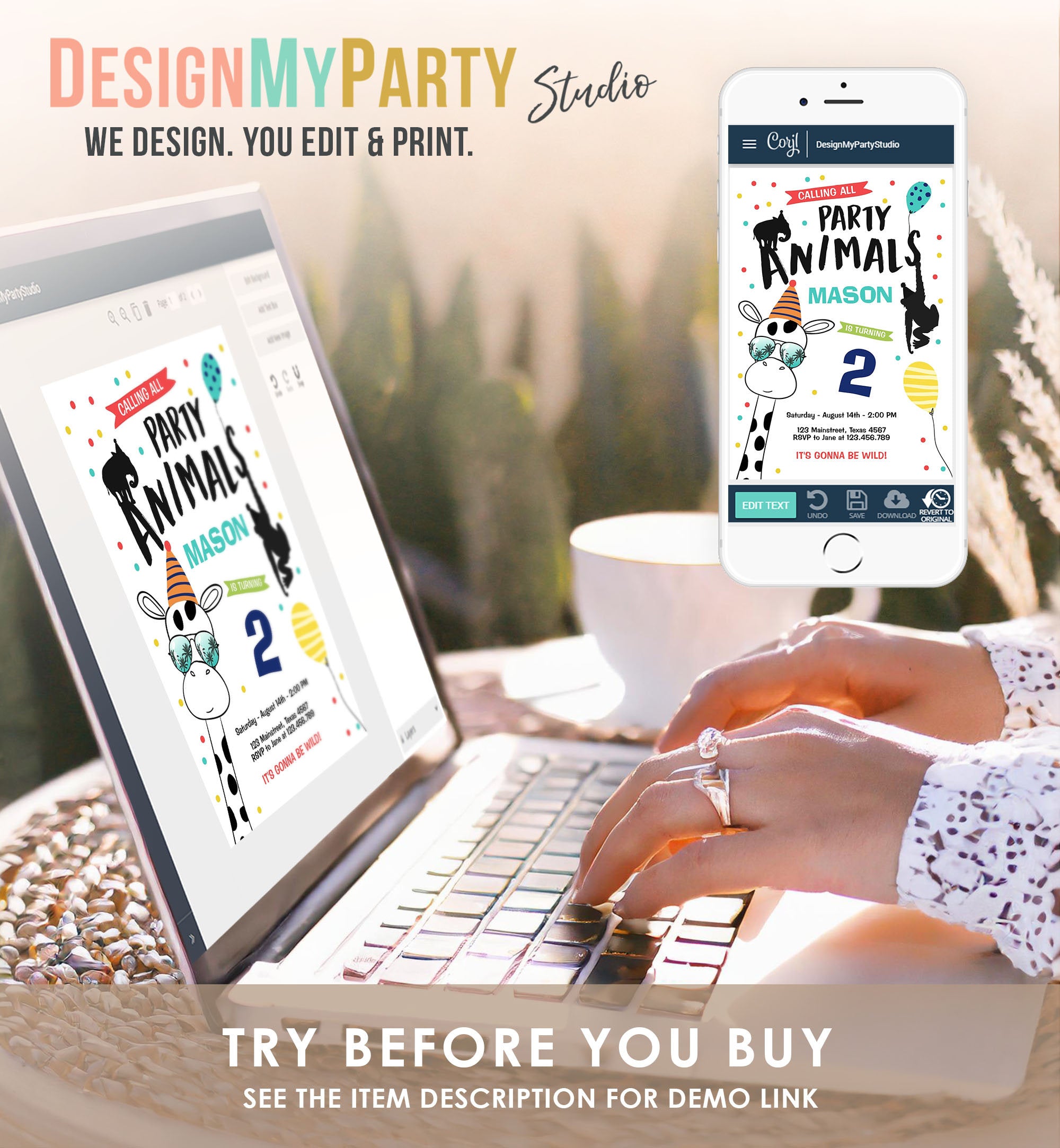 Editable Party Animals Birthday Invitation Wild One Animals Invitation Zoo Safari Animals Boy Download Printable Invite Template Digital