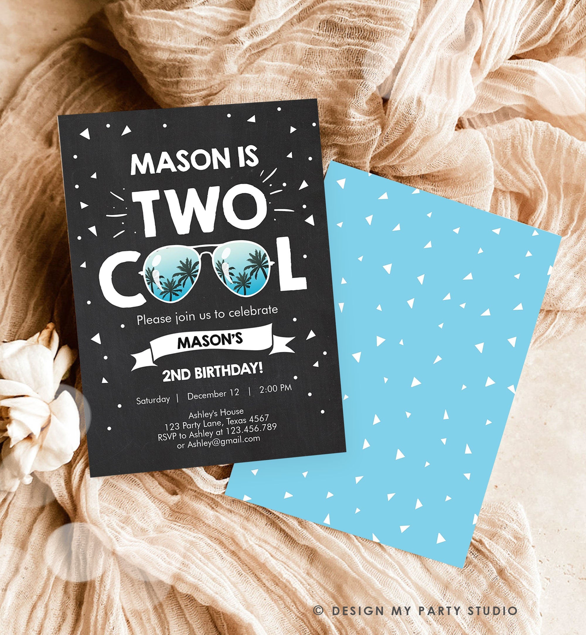 Editable Two Cool Birthday Invitation Boy Second Birthday Party 2nd I'm this Many Two Cool Download Printable Digital Template Evite 0136