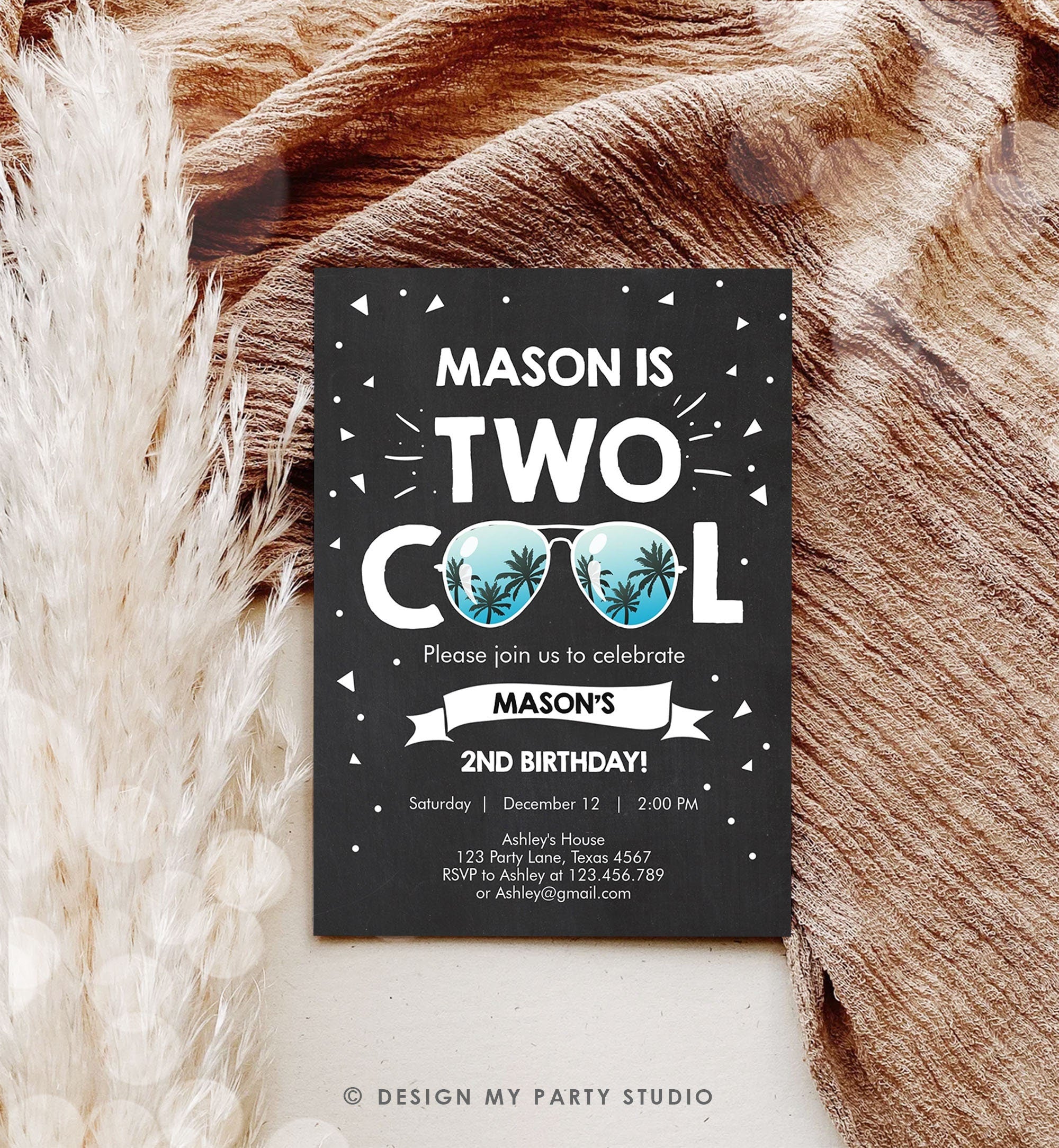 Editable Two Cool Birthday Invitation Boy Second Birthday Party 2nd I'm this Many Two Cool Download Printable Digital Template Evite 0136