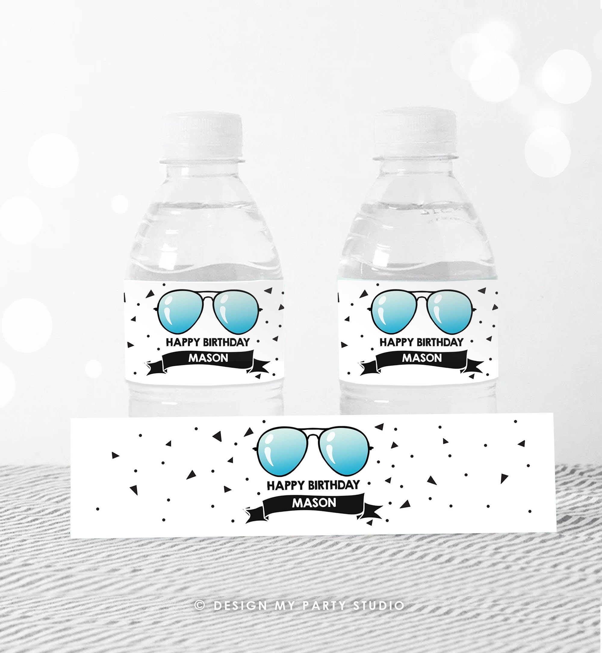 Editable Water Bottle Labels Sunglasses Two Cool Birthday Boy 2nd Birthday Summer I'm This Many 2 Decor Printable Template Digital 0136