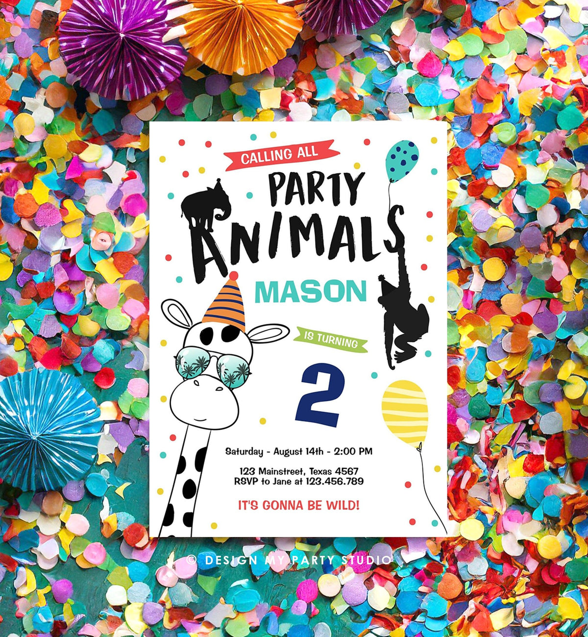 Editable Party Animals Birthday Invitation Wild One Animals Invitation Zoo Safari Animals Boy Download Printable Invite Template Digital