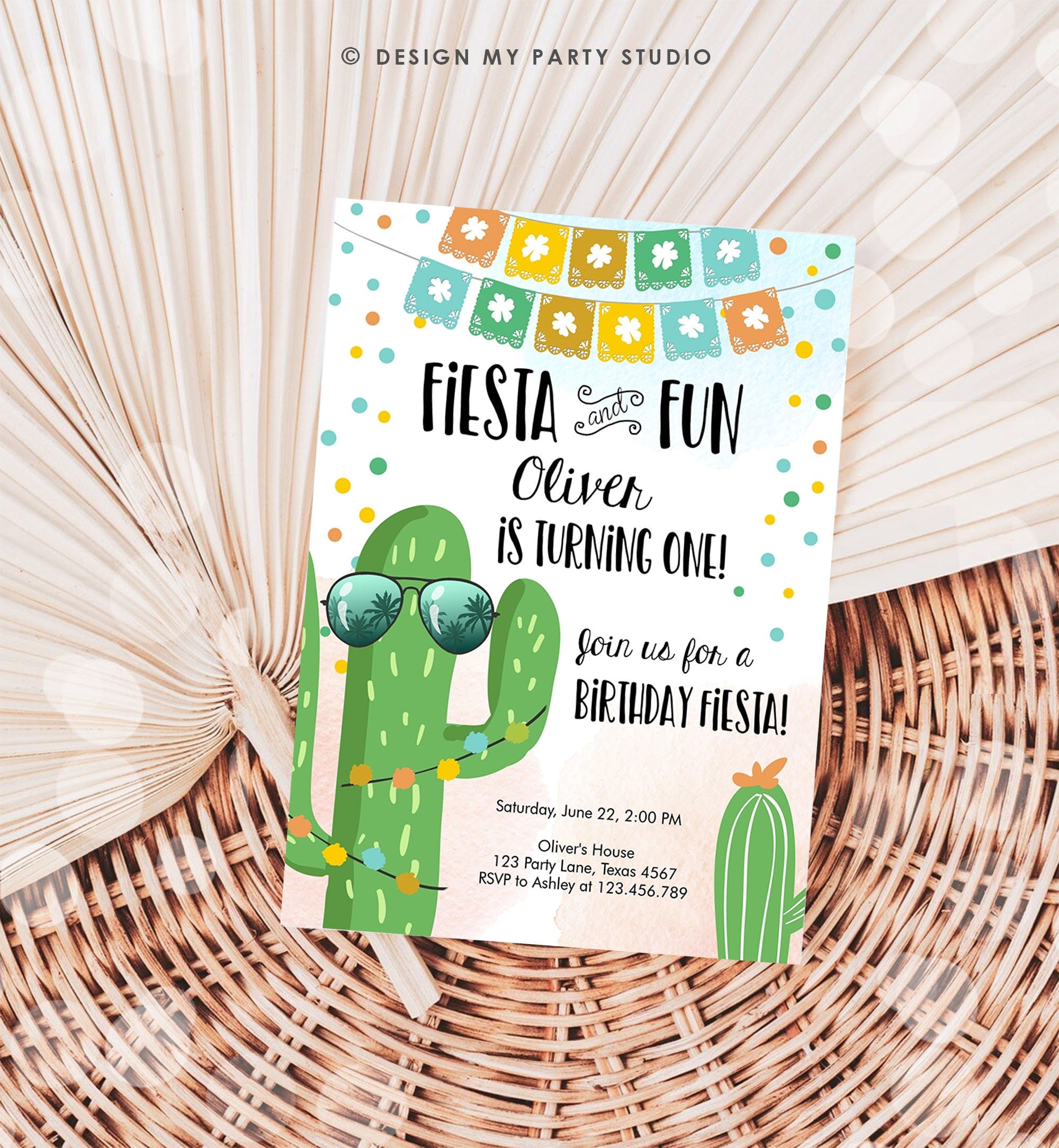 Editable Fiesta and Fun Birthday Invitation First Fiesta Cactus Sunglasses Blue Boy ANY AGE Instant Download Digital Template Printable 0135