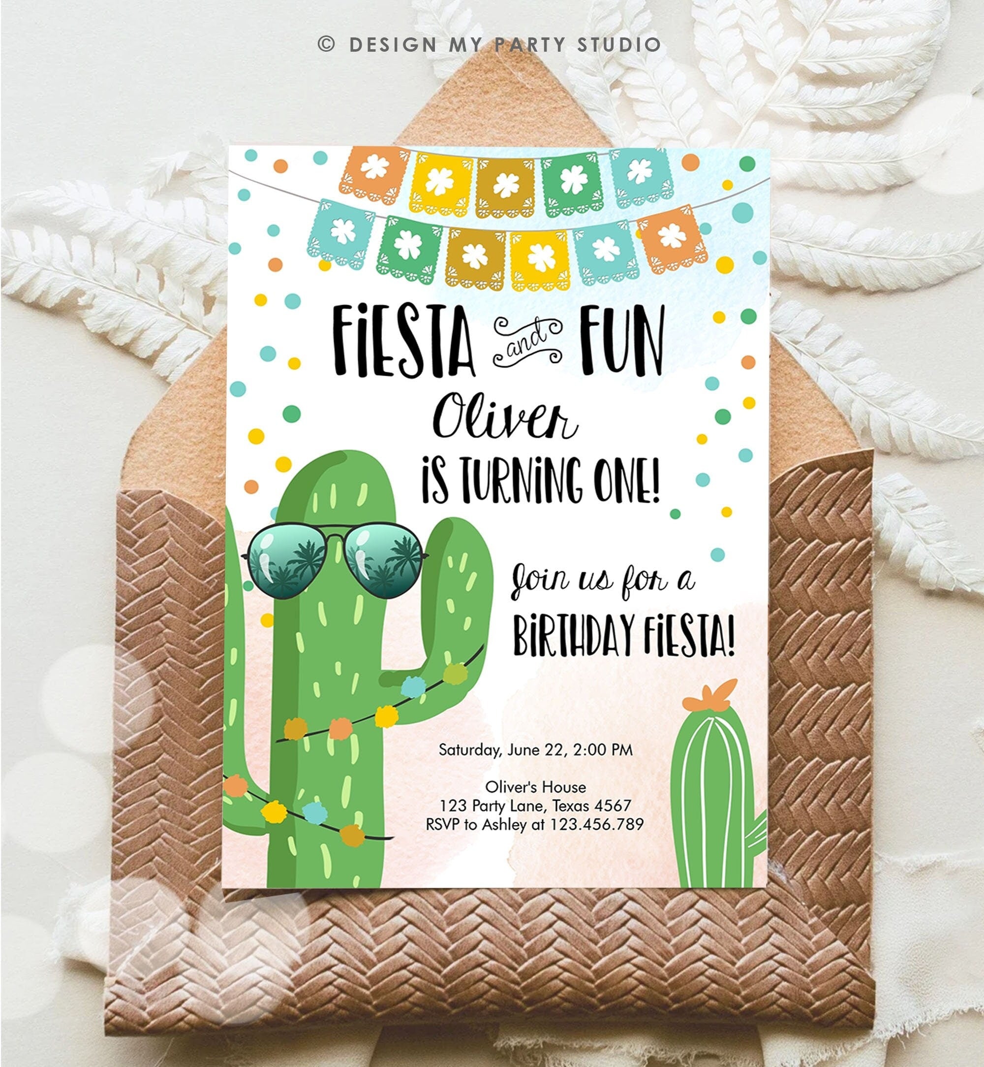 Editable Fiesta and Fun Birthday Invitation First Fiesta Cactus Sunglasses Blue Boy ANY AGE Instant Download Digital Template Printable 0135