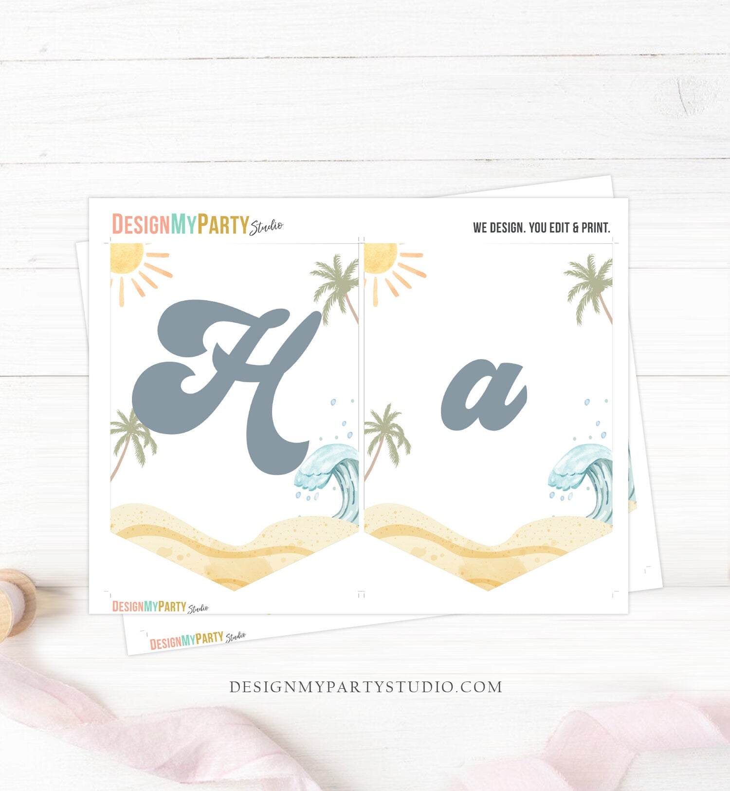 Happy Birthday Banner Surf Birthday Banner The Big One Surfing Surfboard Retro Beach Decor 1st Boy Download PRINTABLE DIGITAL DIY 0433