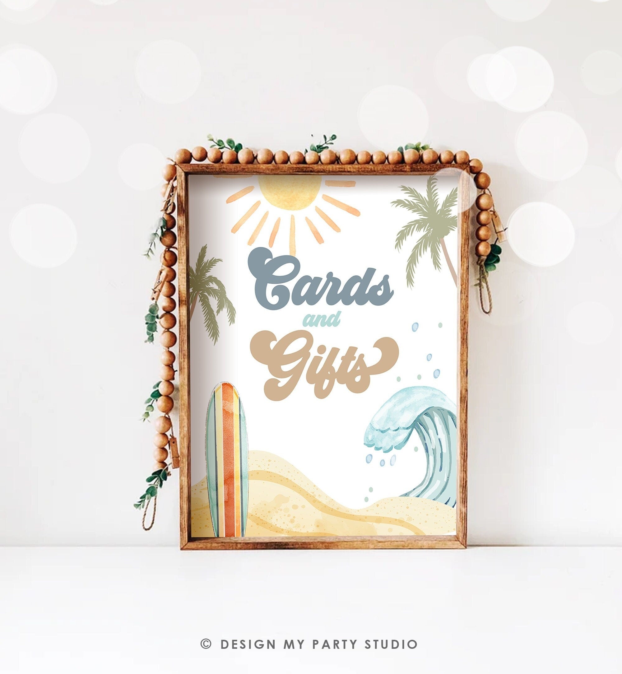 Cards and Gifts Sign Surf Birthday Party Retro The Big One Wave Beach Party Decor Boho Surfboard 1st Boy Gift Table Download PRINTABLE 0433